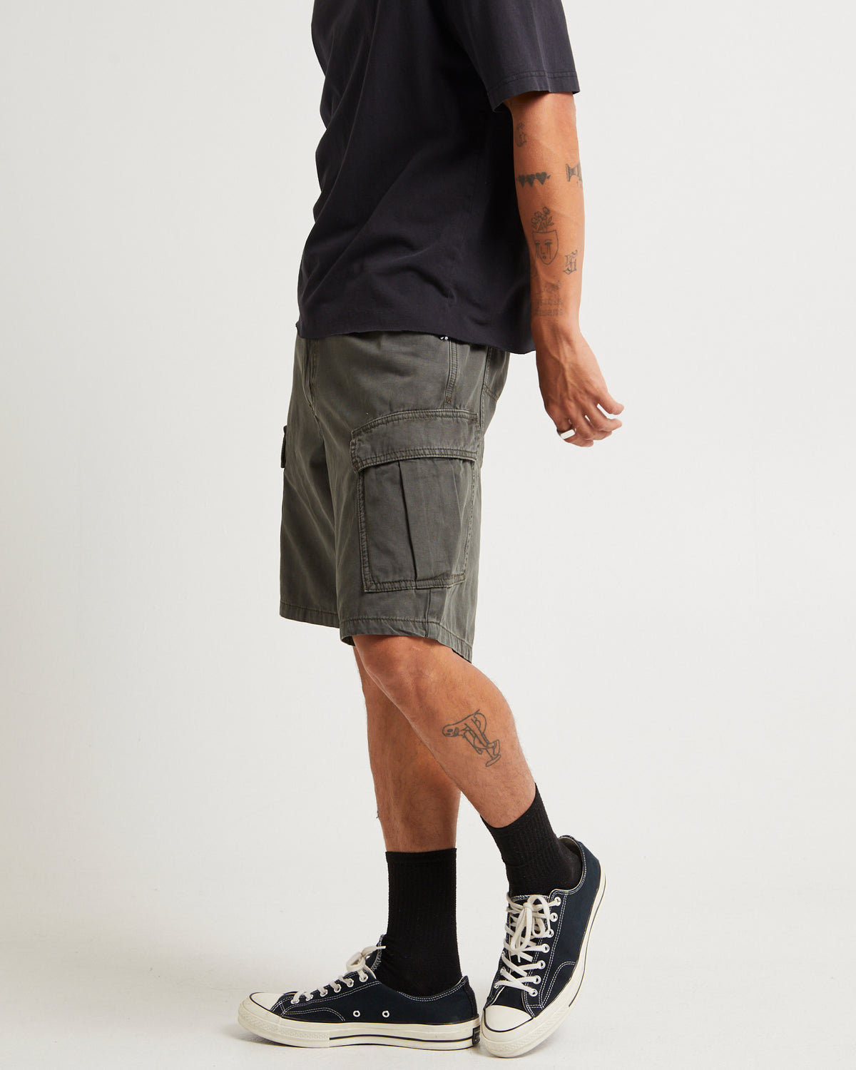95 Baggy Denim Cargo Shorts ARMY GREEN