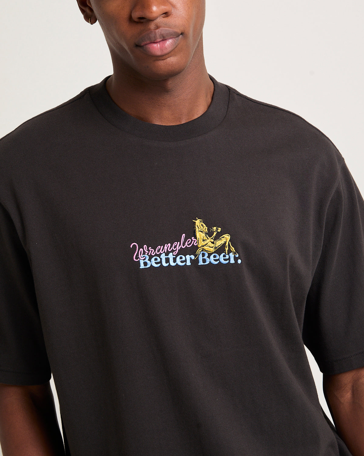 Wrangler x Better Beer Thirsty Slacker T-Shirt WORN BLACK