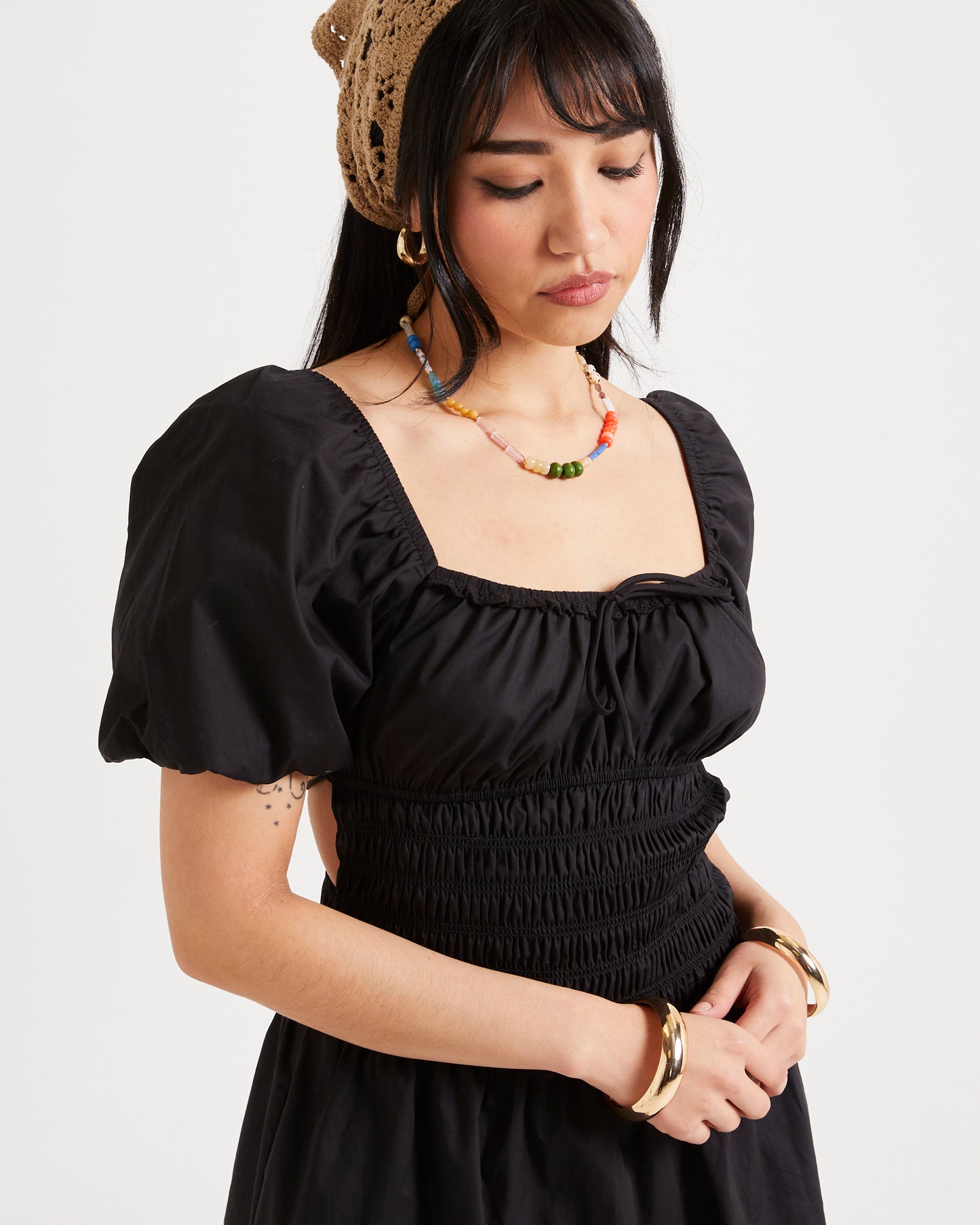 Kora Puff Sleeve Shirred Mini Dress