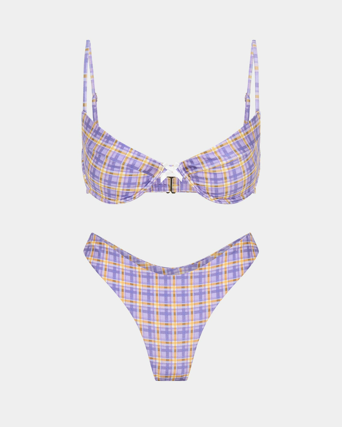 India Blurred Check Underwire Bikini Top Bikini Set GRAPE