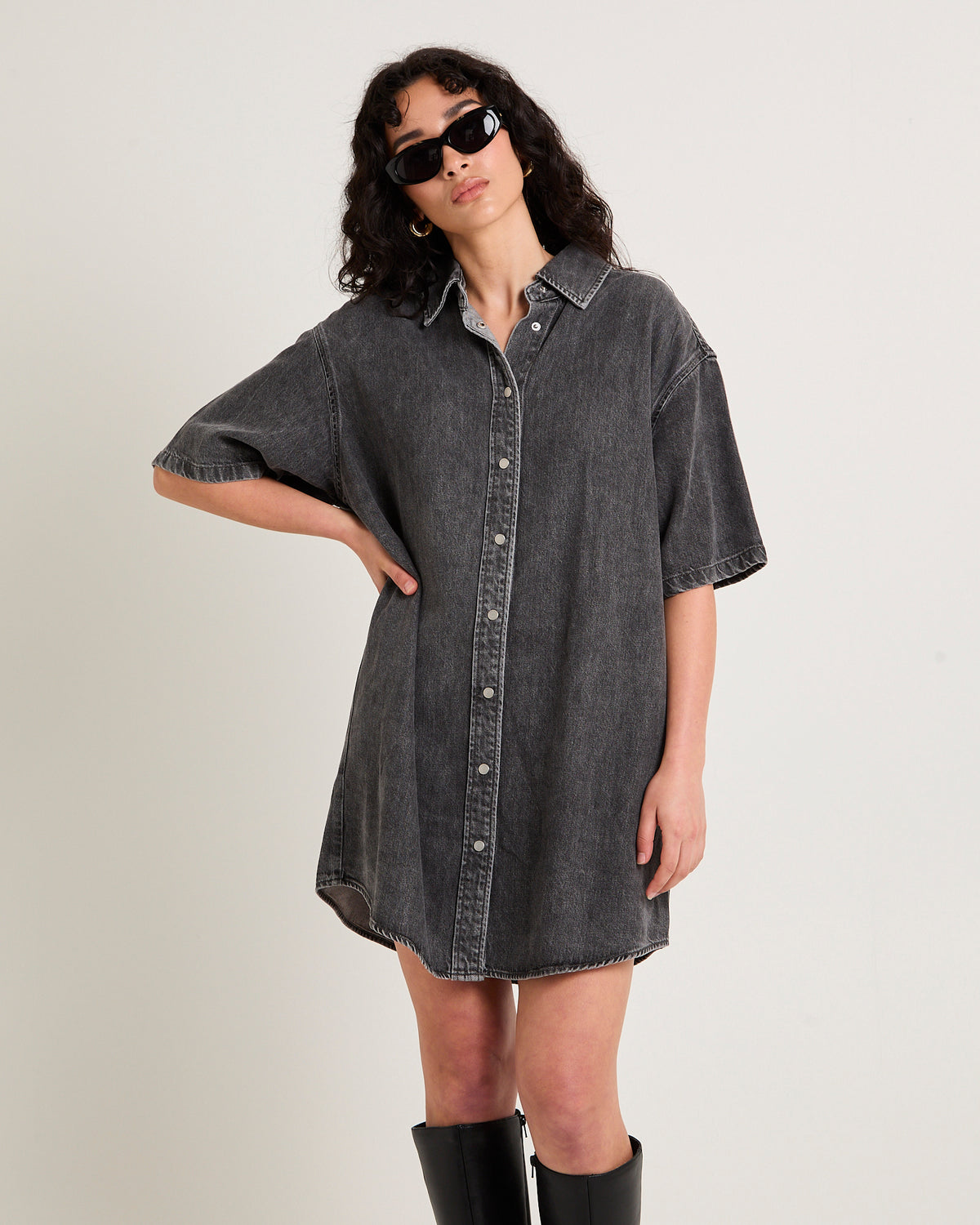 Canyon Denim Shirt Dress STONE GREY