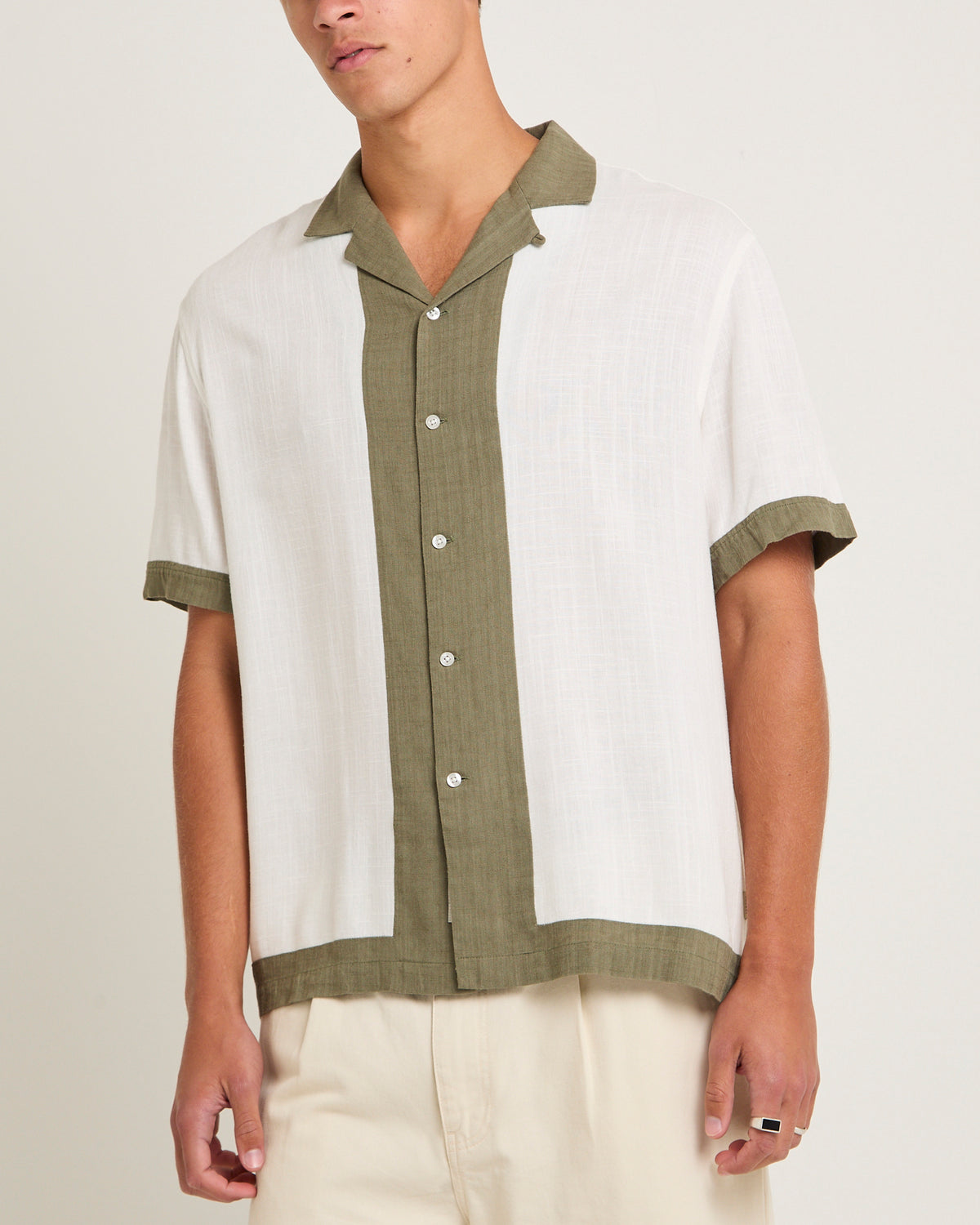 Border Linen Short Sleeve Resort Shirt NATURAL/GREEN