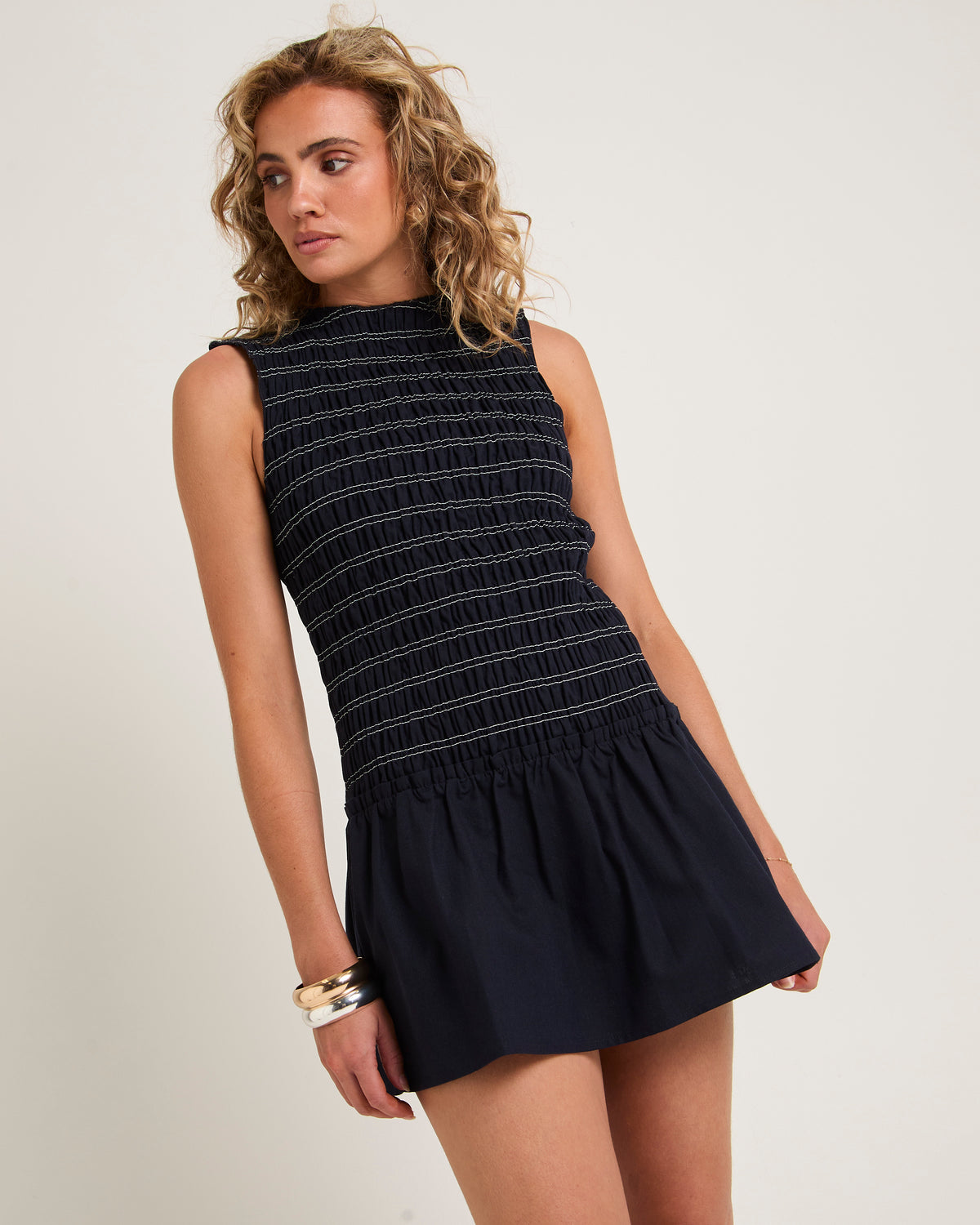 Delmore Shirred Mini Dress MIDNIGHT