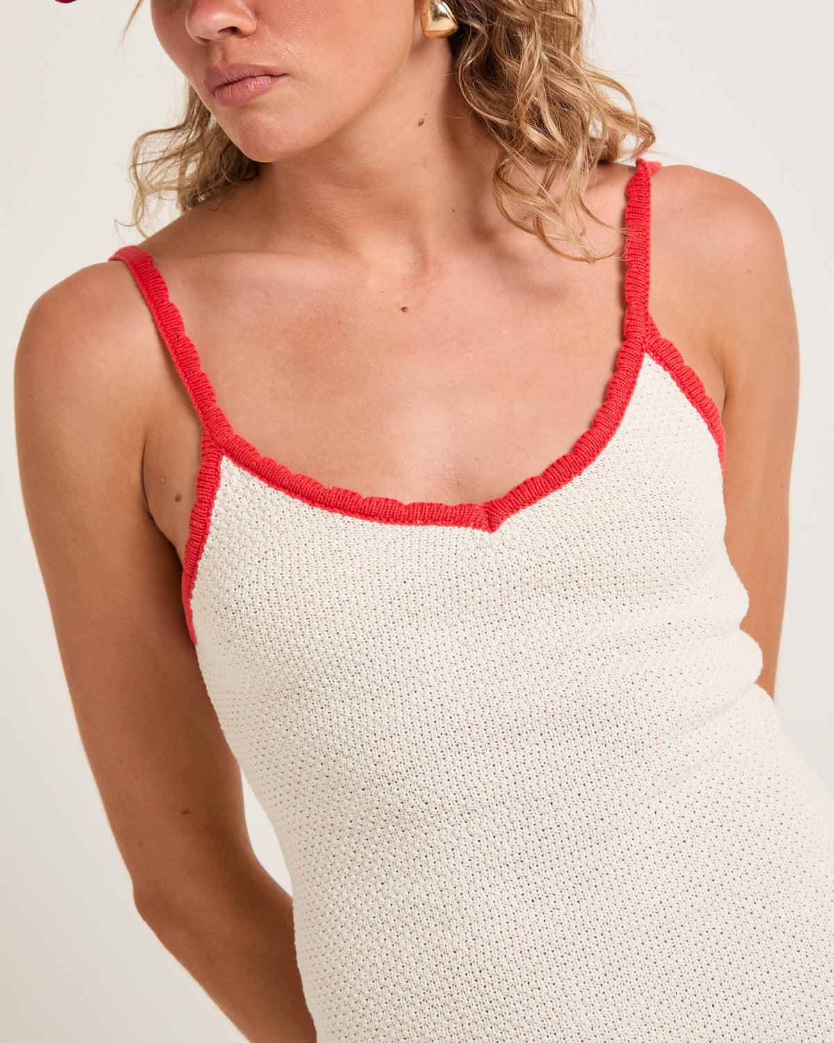 Tilly Contrast Crochet Mini Dress OFF WHITE
