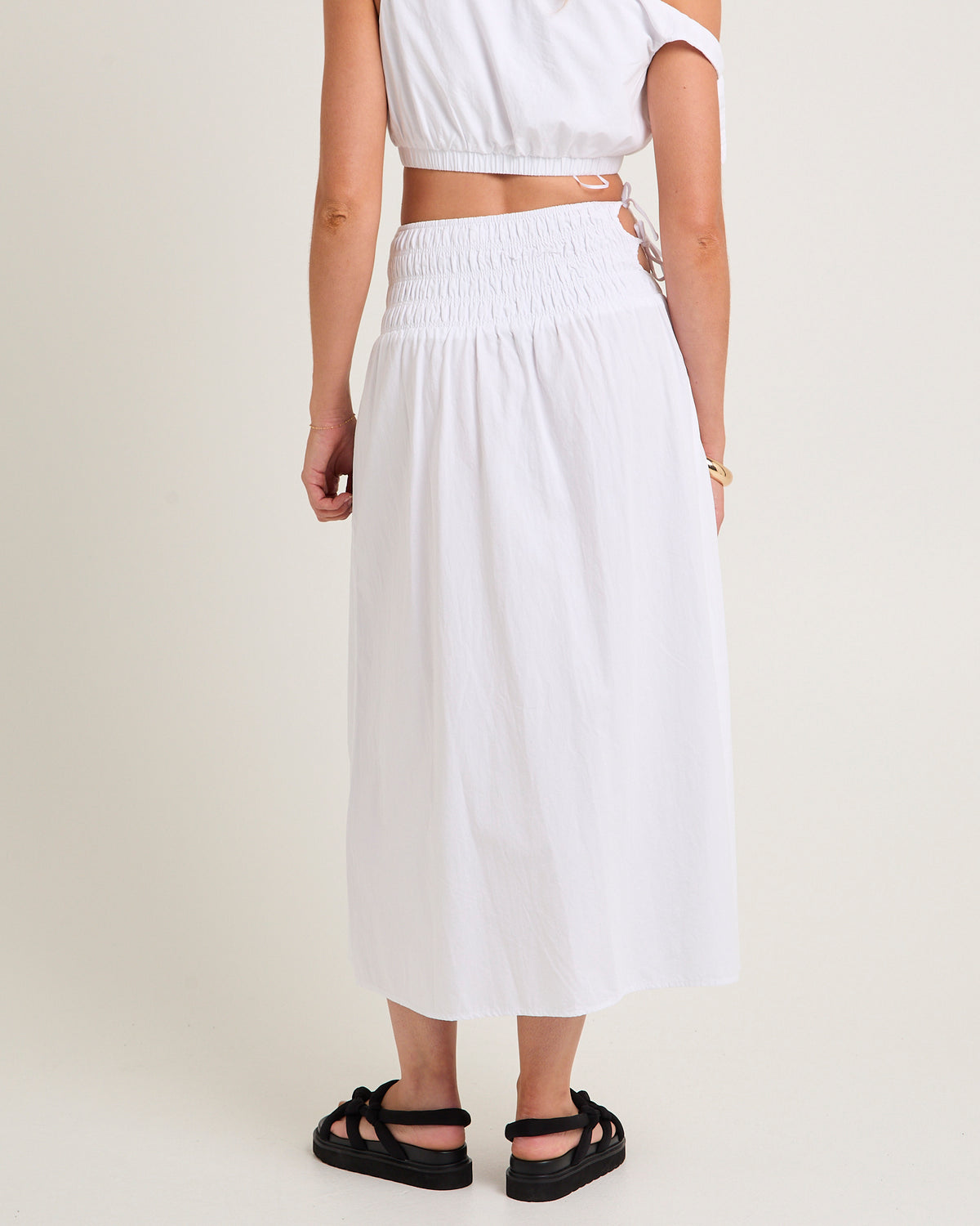 Clara Tie Side Midi Skirt WHITE