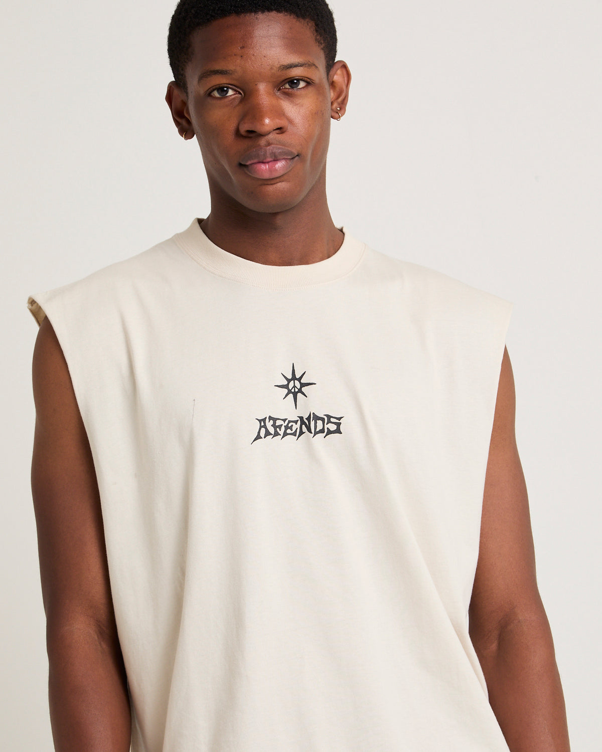 Peace Out Short Sleeveless T-Shirt MOONBEAM
