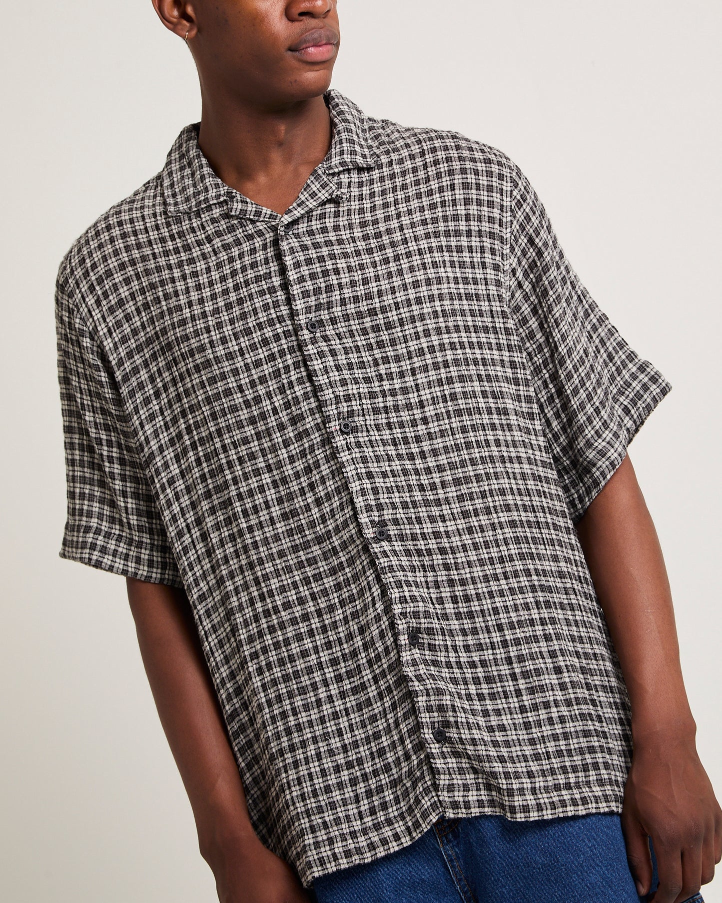 Asta Seer Sucker Regular Shirt Steel Check