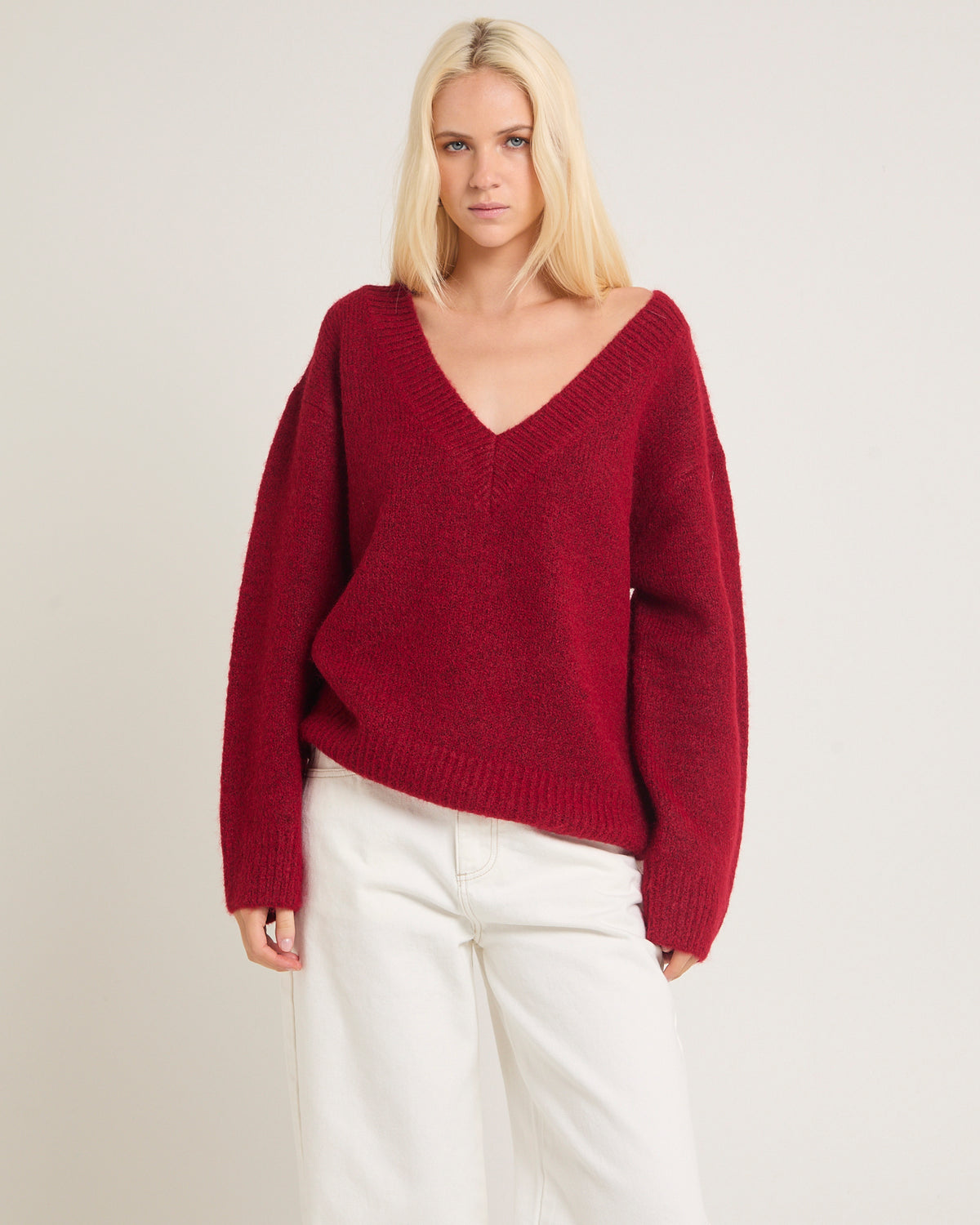 Capri V Neck Knit Jumper BURGUNDY