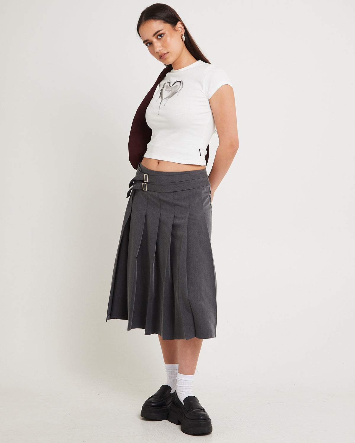 Eriksen Pleated Midi Skirt GREY