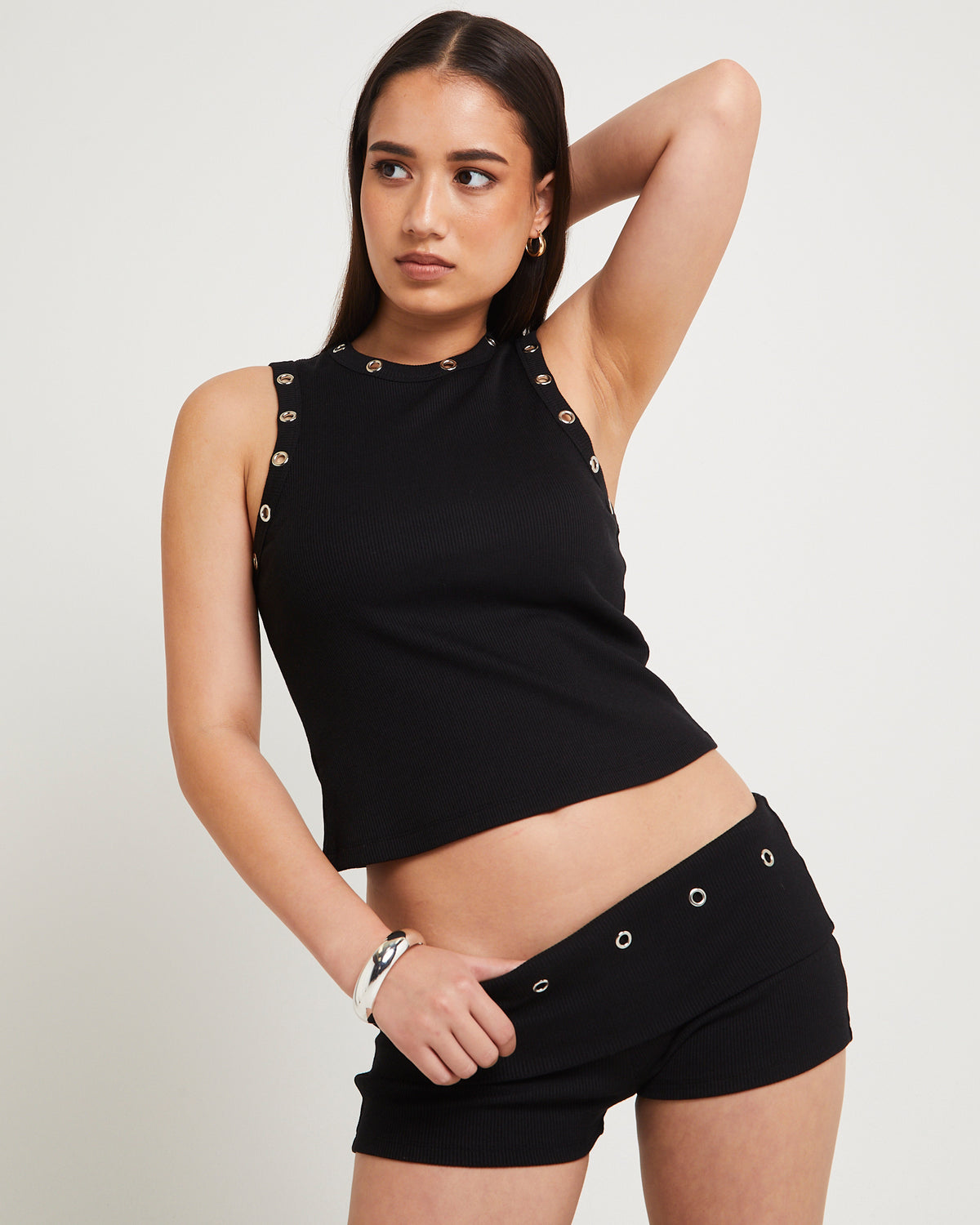 Vera Eyelet Tank Top BLACK