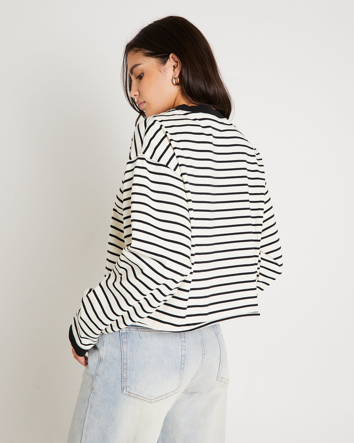 Long Sleeve Stripe Top BLACK/WHITE