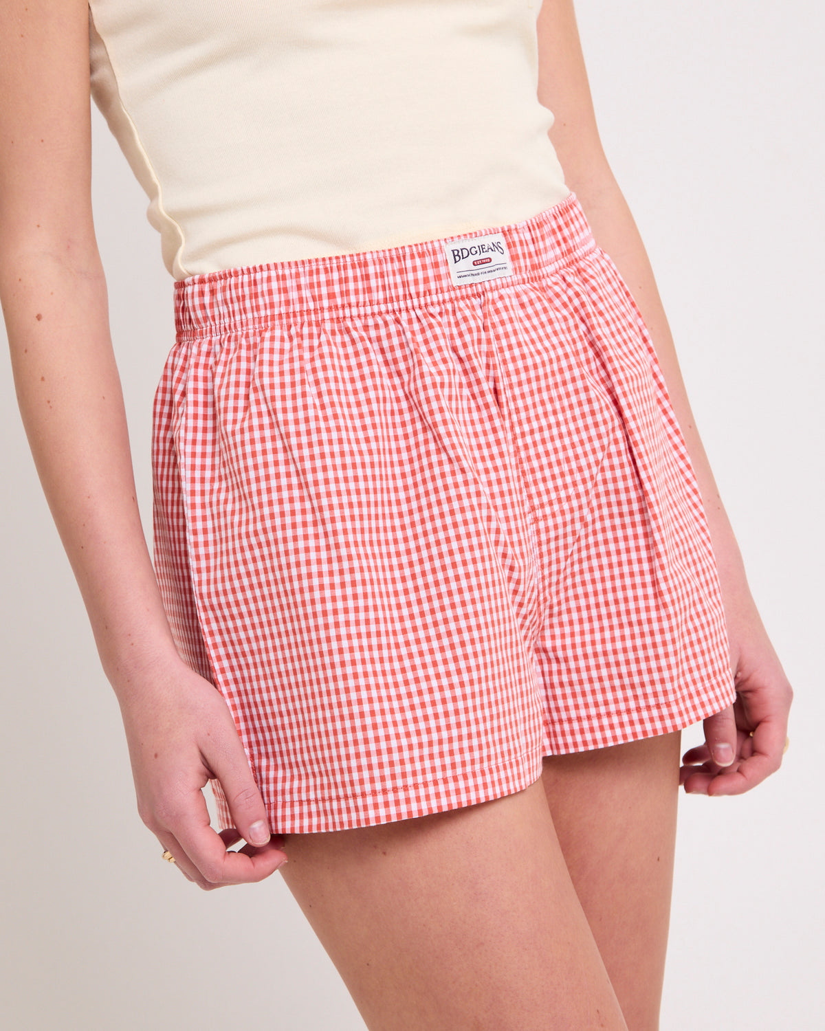 BDG Gingham Boxer Shorts RED / WHITE