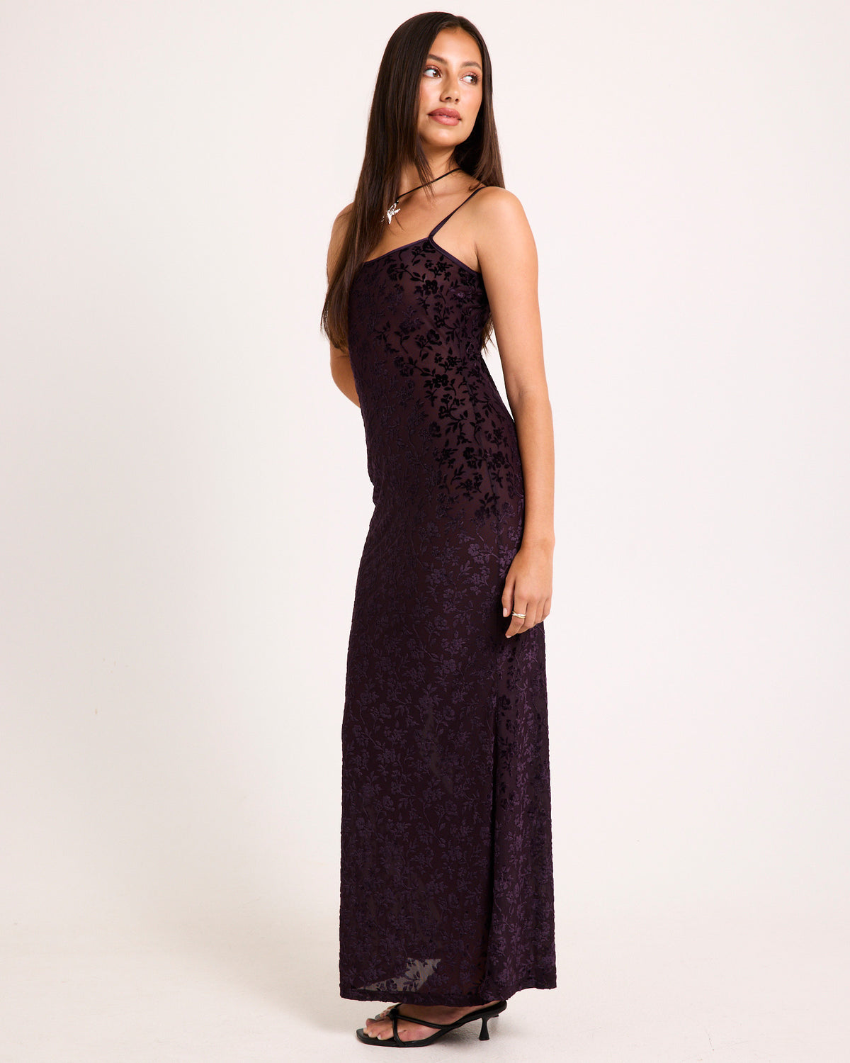 Devon Burn Out Slip Maxi Dress PLUM