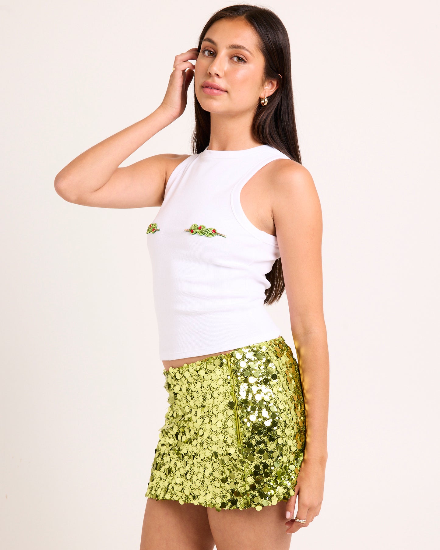 Olive Skewer Beaded Tank