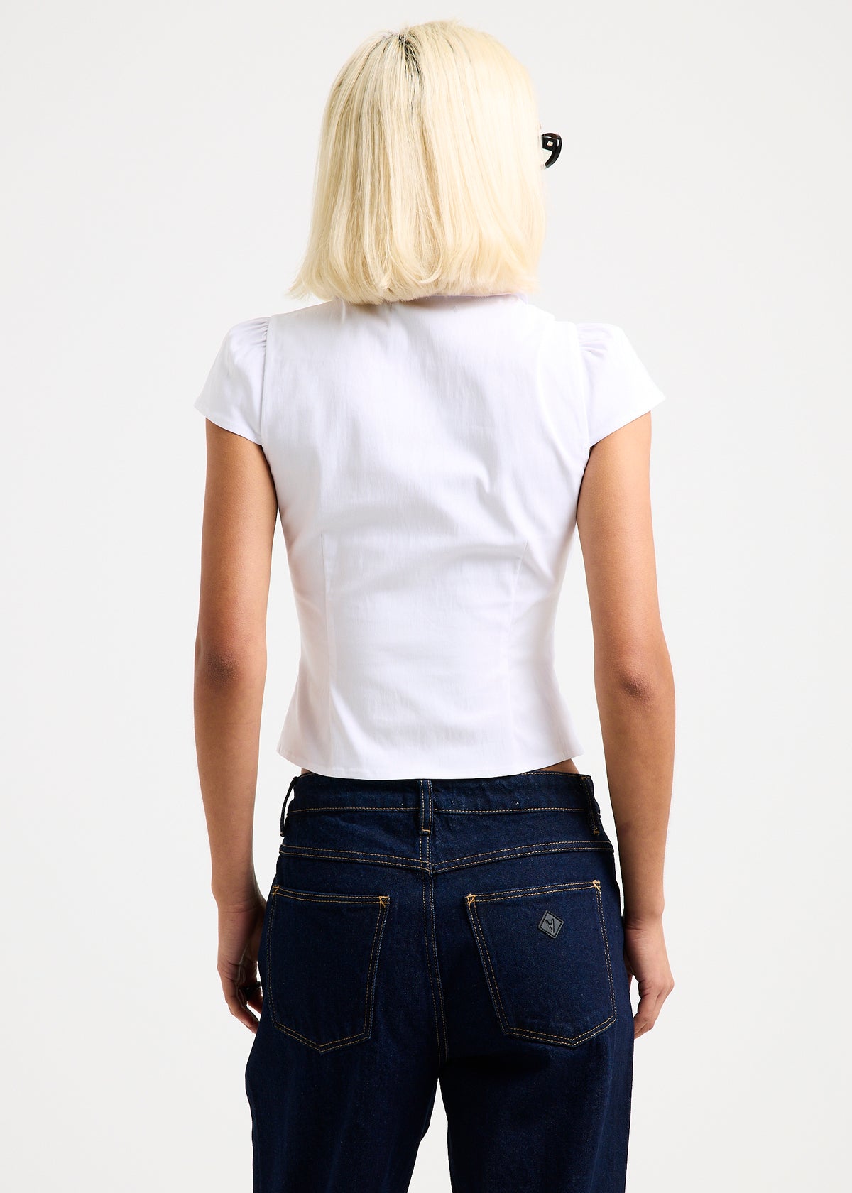 Cassia Short Sleeve Gather Shirt WHITE