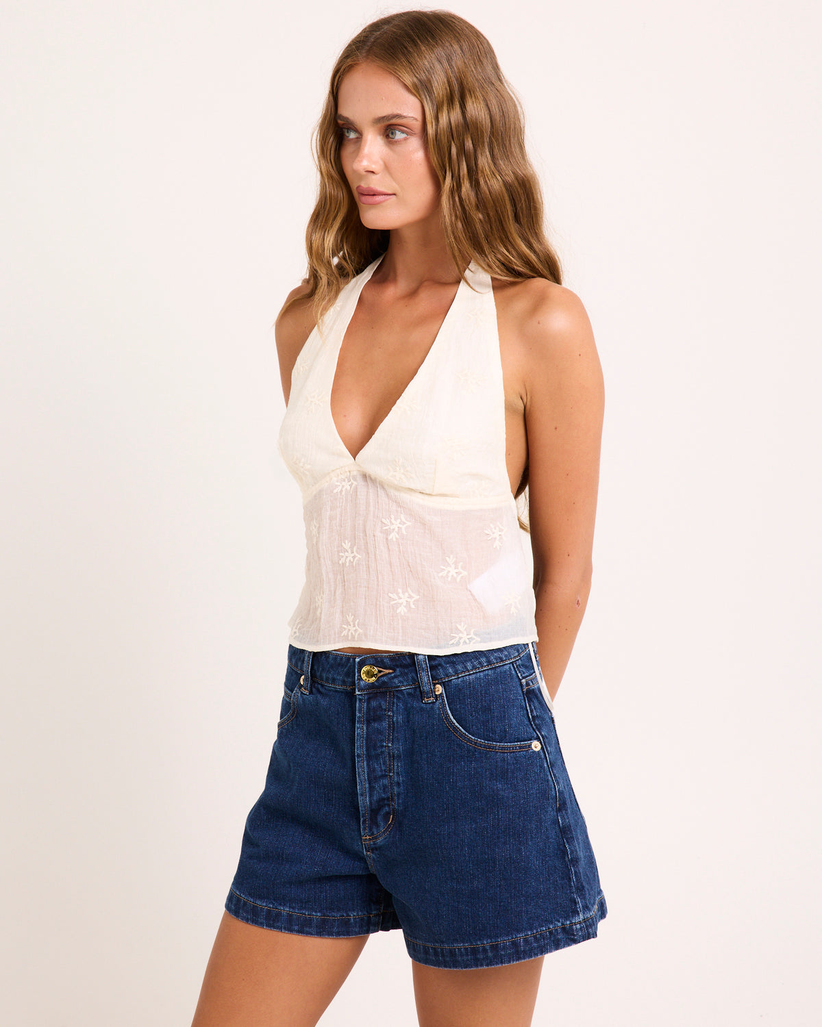 Cassie Textured Halter Top IVORY