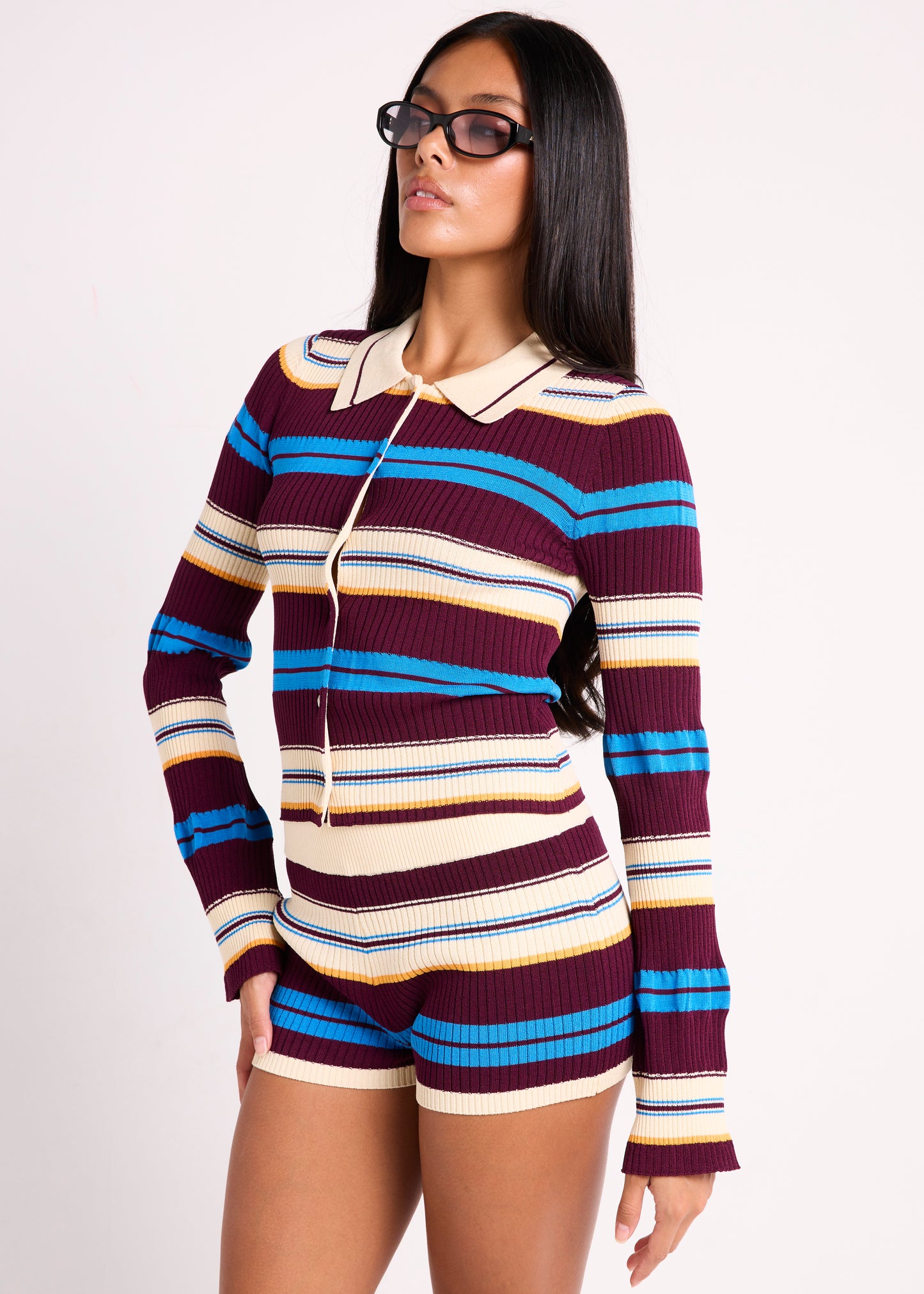 Piper Polo Shirred Knit Top