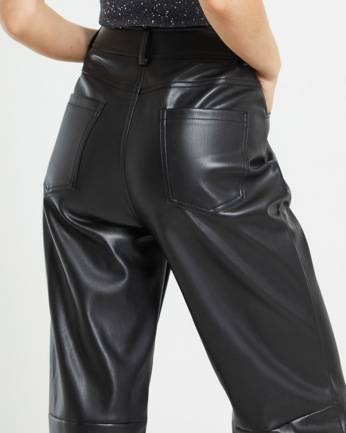 Karli Leather Look Straight Leg Pants BLACK