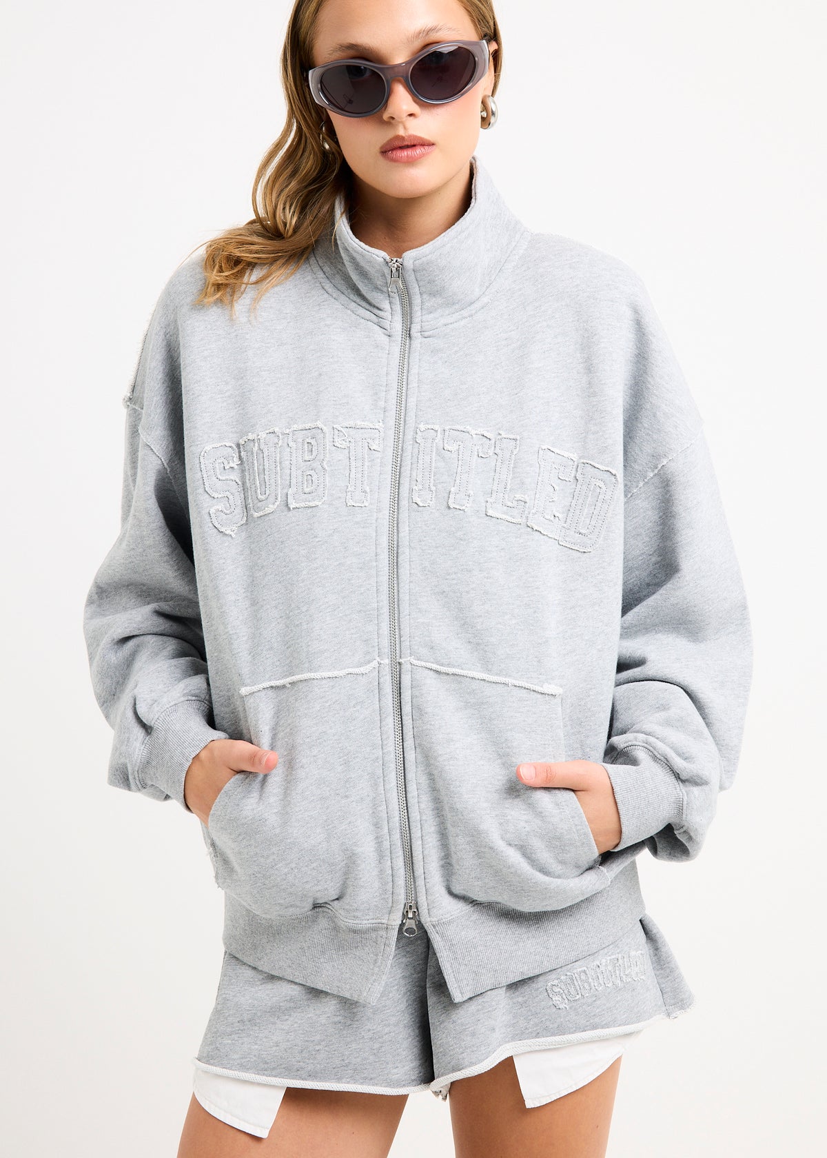 Brie Funnel Oversized Zip Thru Jacket MID GREY MARLE