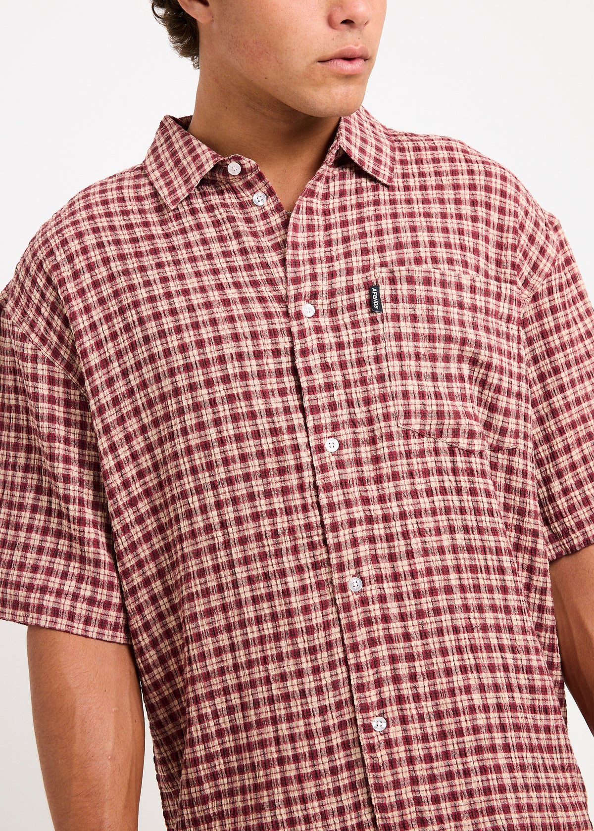 Capricorn Seersucker Short Sleeve Shirt BURGUNDY / BEIGE CHECK