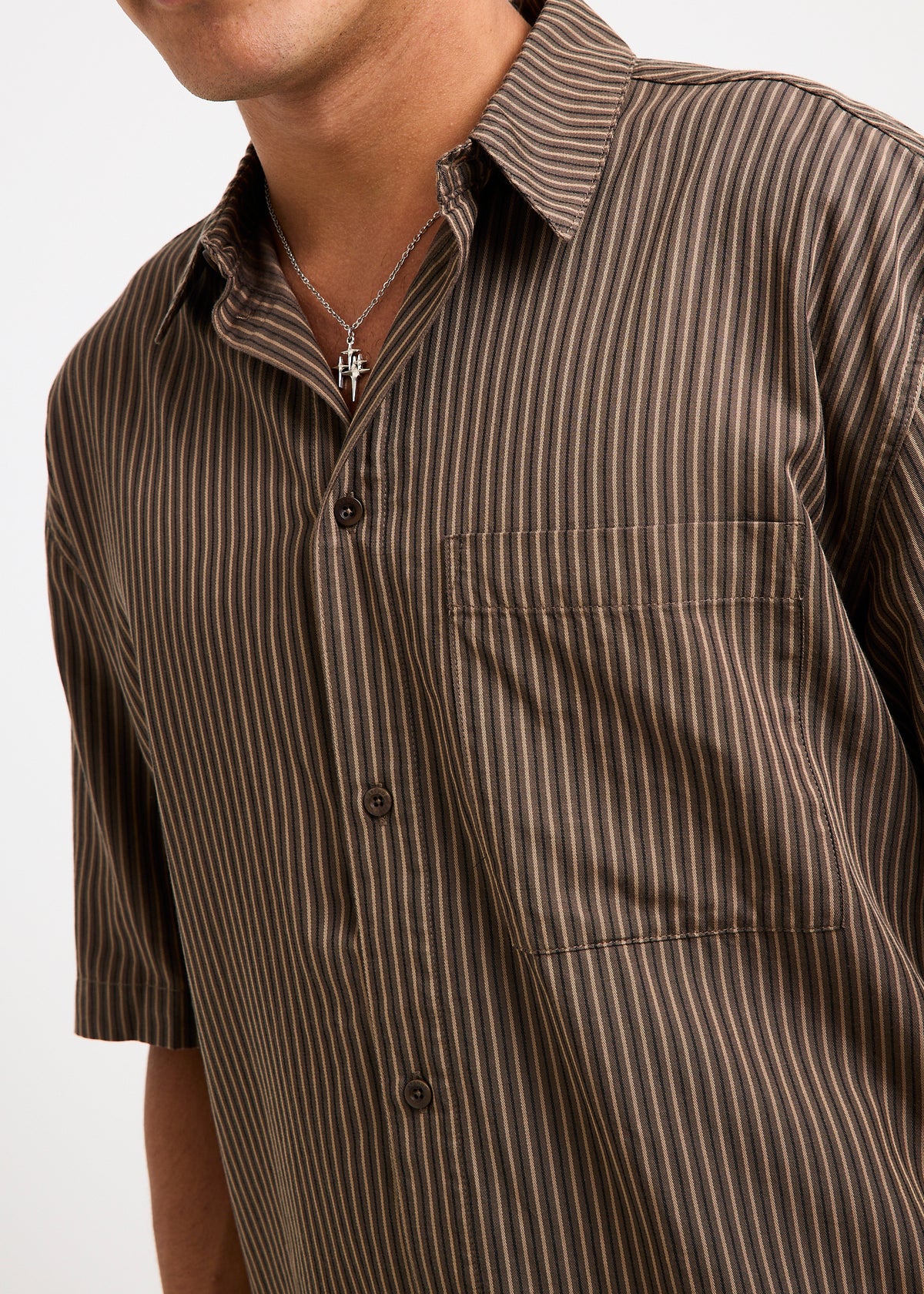 Cyrus Short Sleeve Shirt COFFEE STRIPE