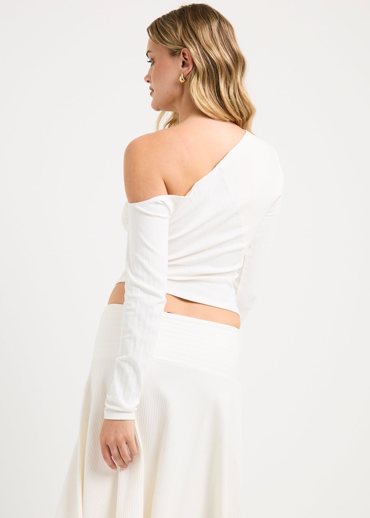 Ashley Ribbed Assymetrical Top WHITE