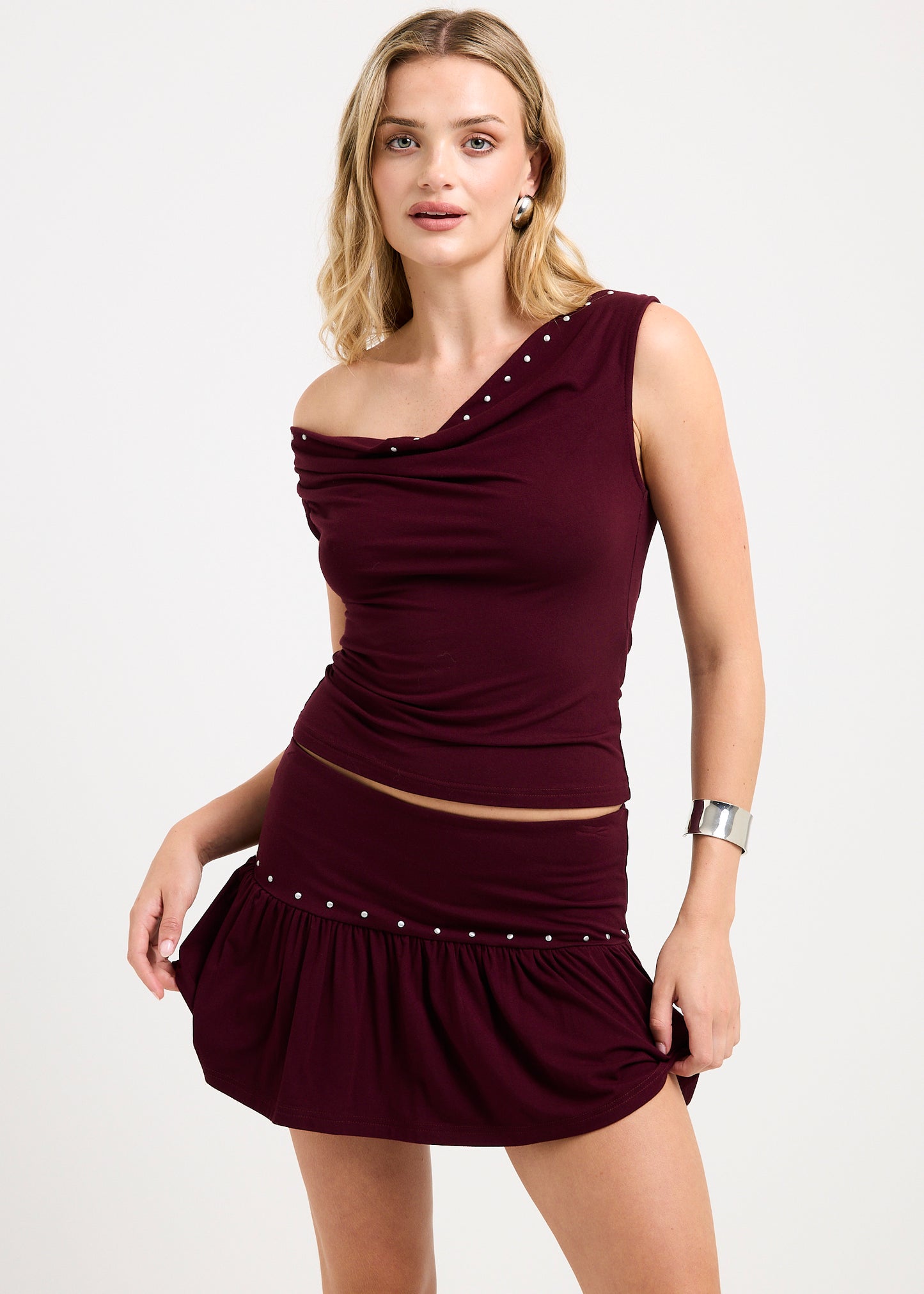 Lina Studded Cowl Neck Top