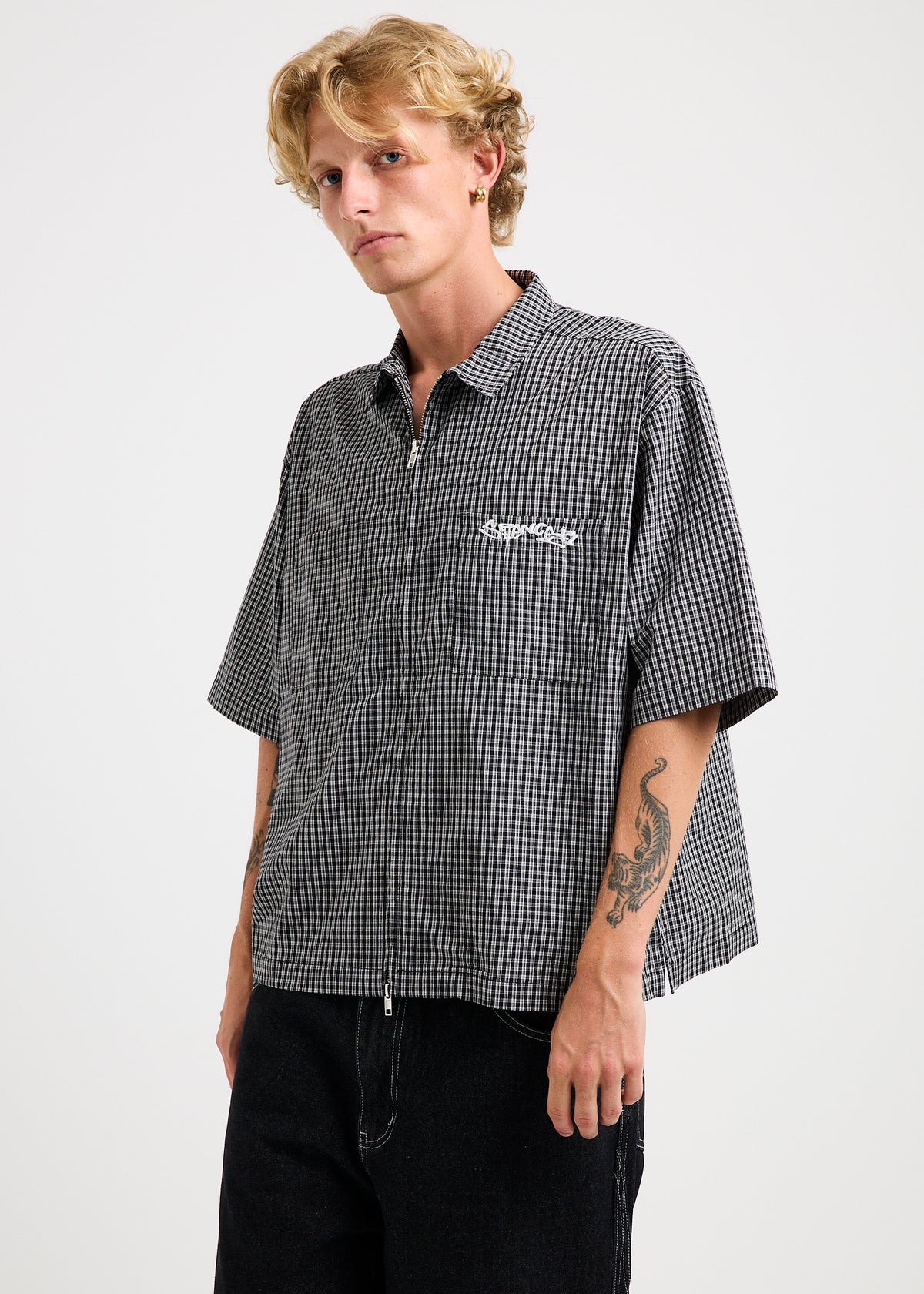 Wilson Short Sleeve Zip Shirt BLACK/WHITE CHECK