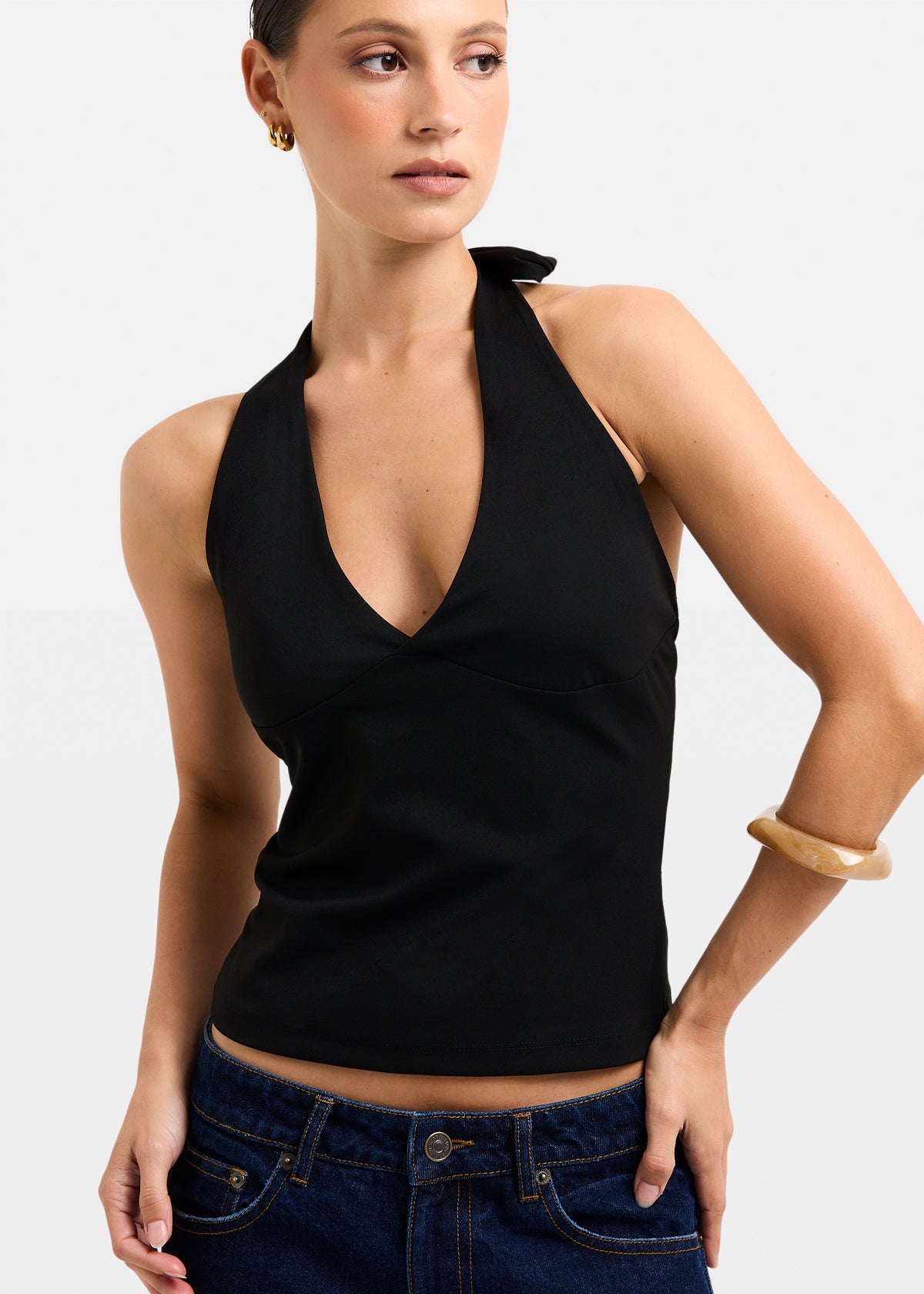 Plunge Halter Top BLACK