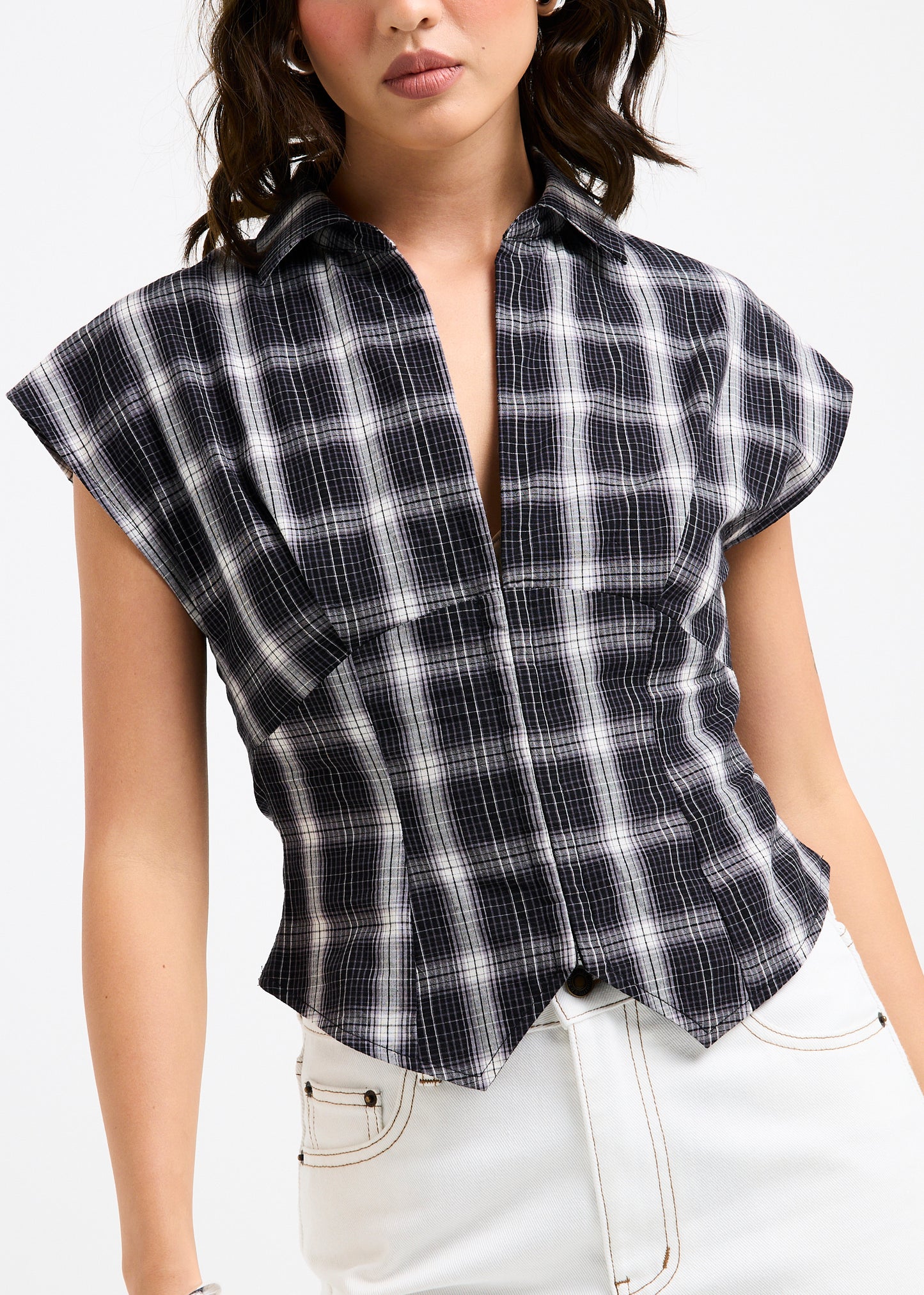Milos Plaid Plunge Shirt