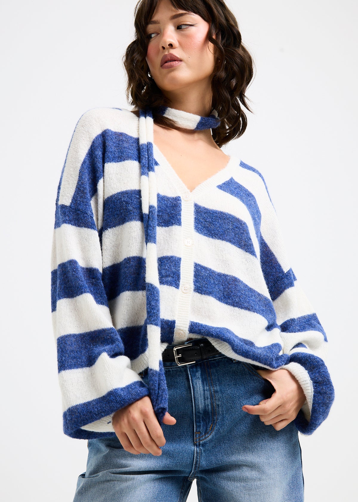 Catalina V-Neck Oversized Cardigan NAVY STRIPE