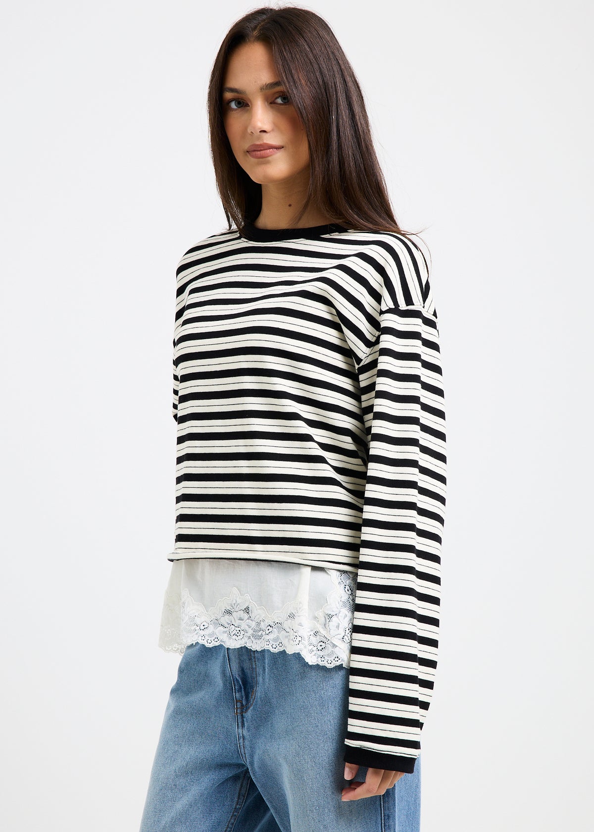 Long Sleeve Stripe Top BLACK/ECRU
