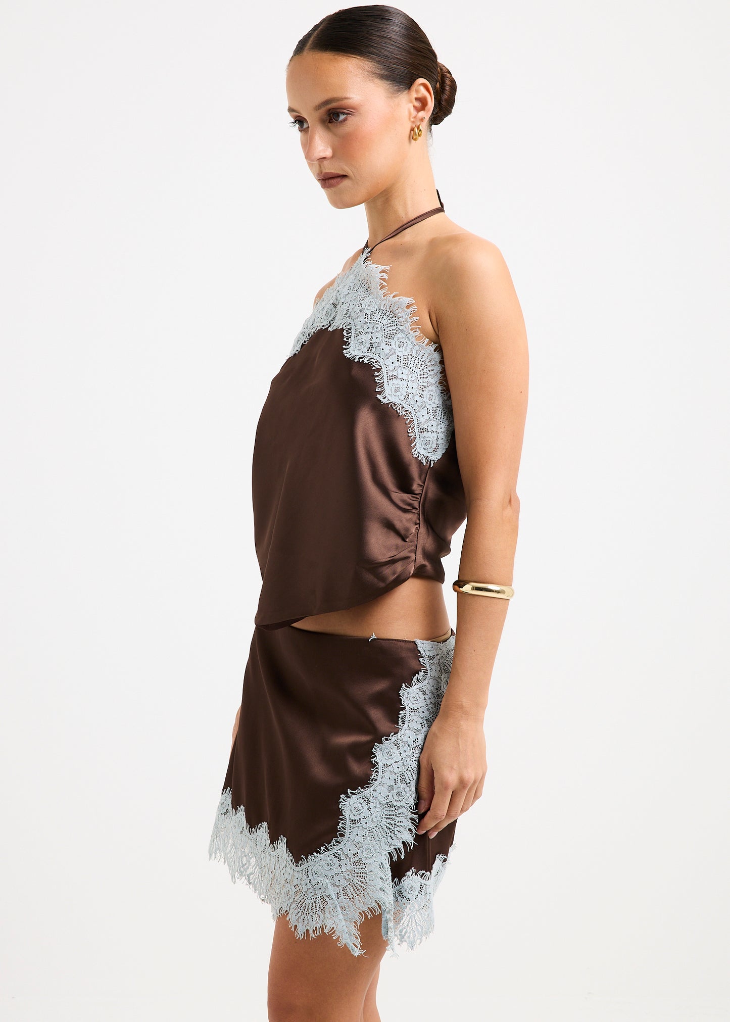 Naomi Satin Lace Halter  Top
