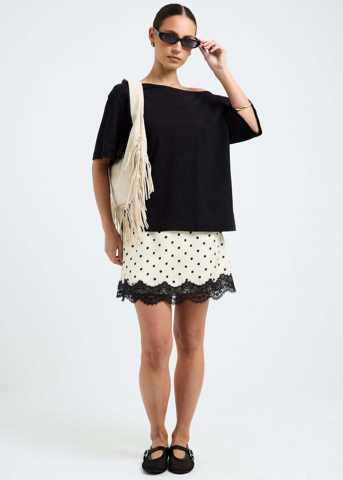 Lola Polka Lace Mini Skirt CREAM/BLACK