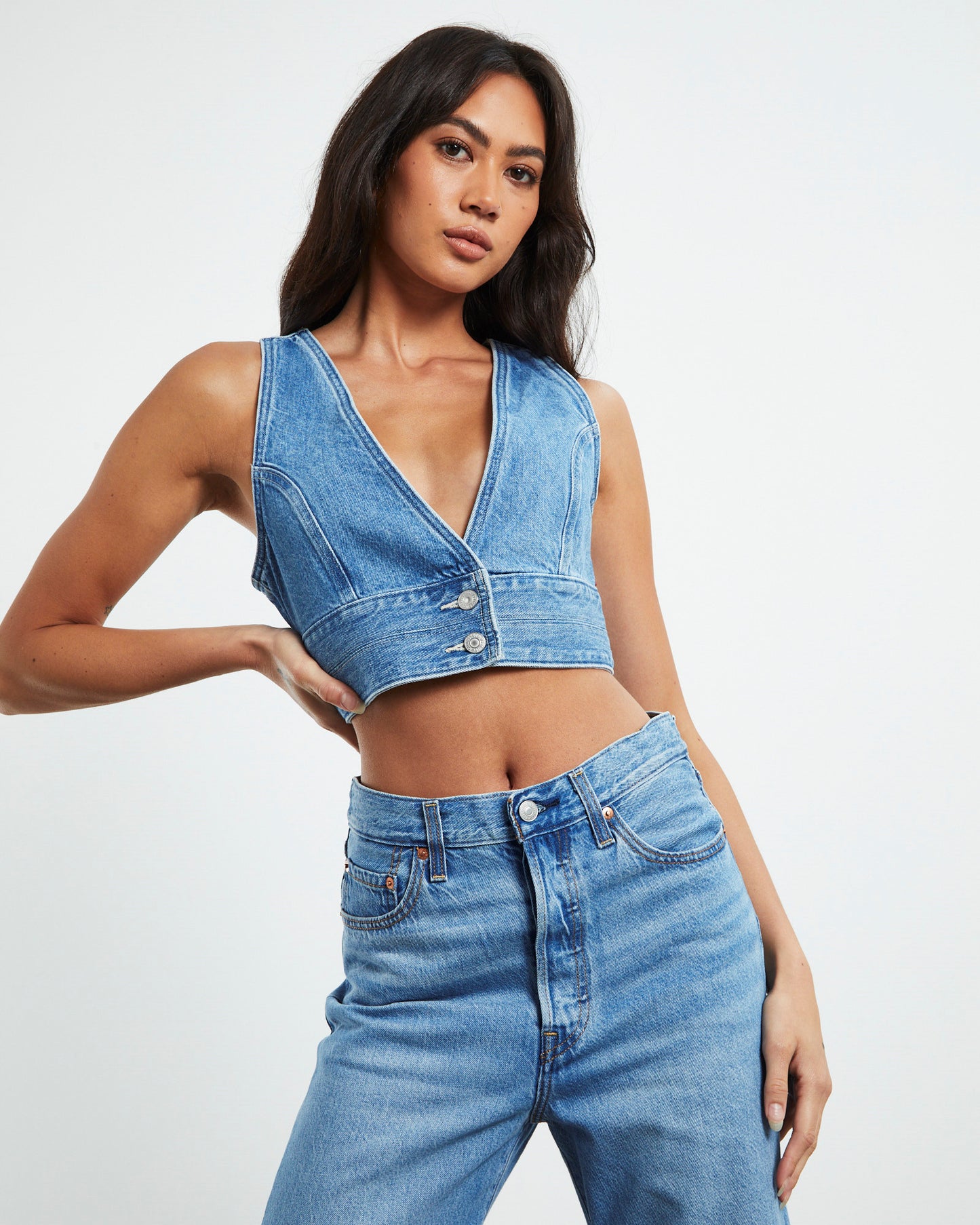 Raine Denim Crop Top Blue