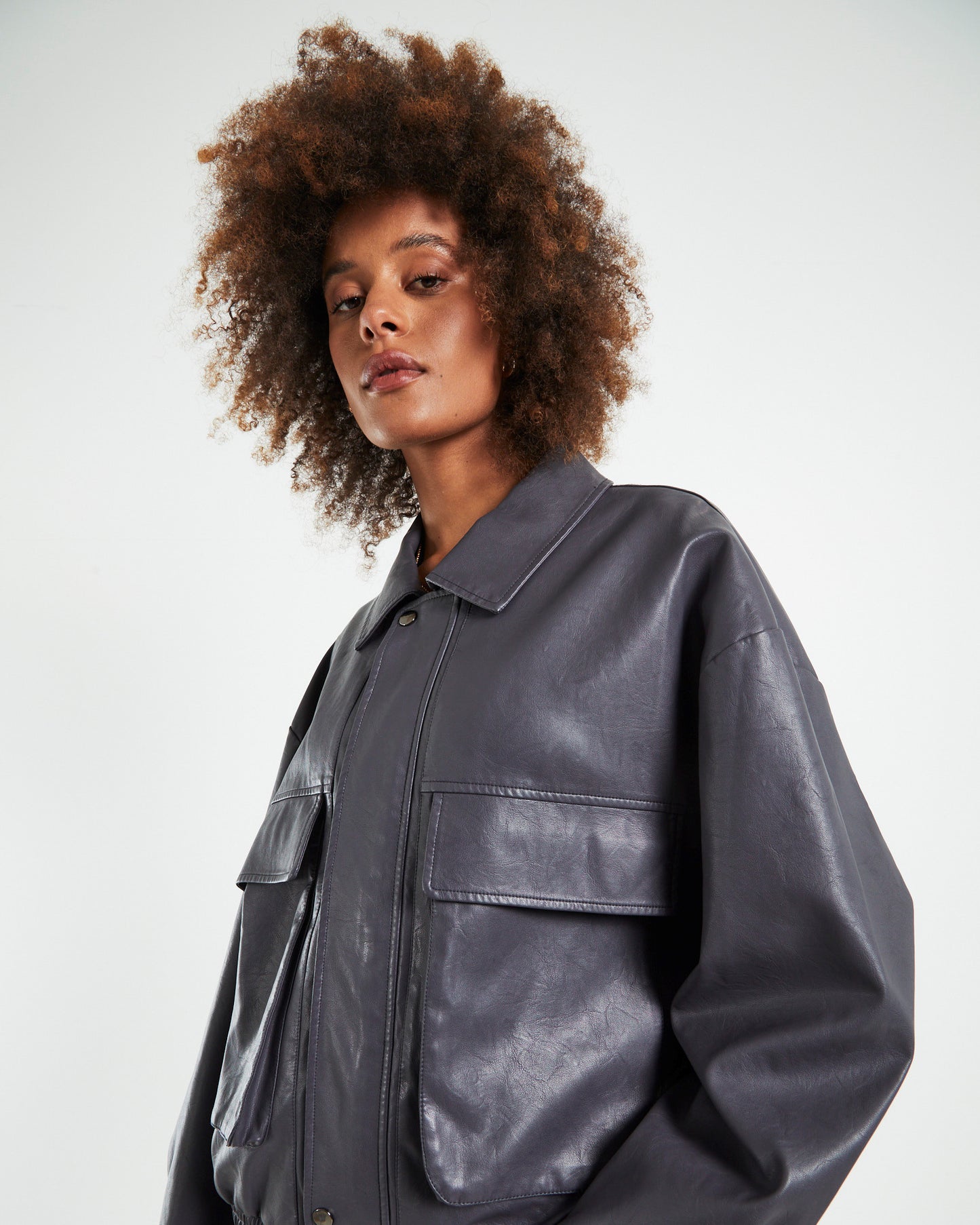 Jen Oversized Patch Pocket Jacket Grey