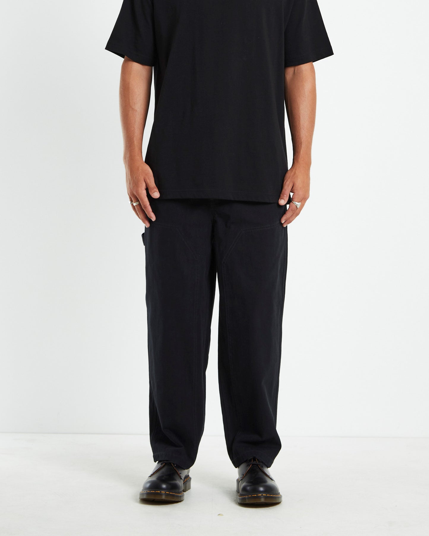 Herringbone Double Knee Pants Black
