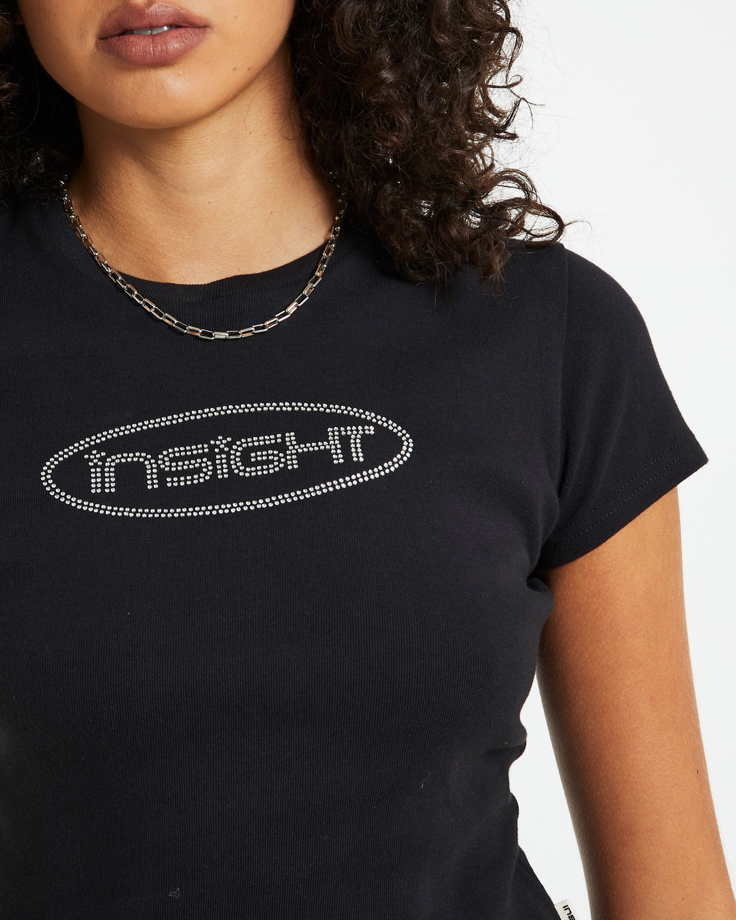 Longline Rhinestone Baby Tee Black