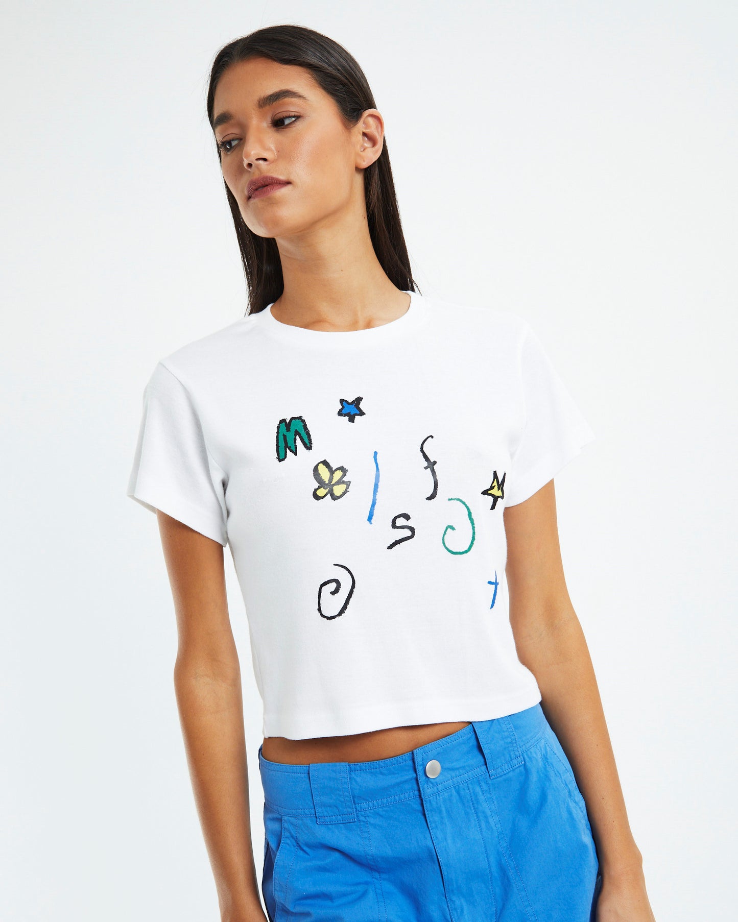 Doodling Rib Tee Washed White