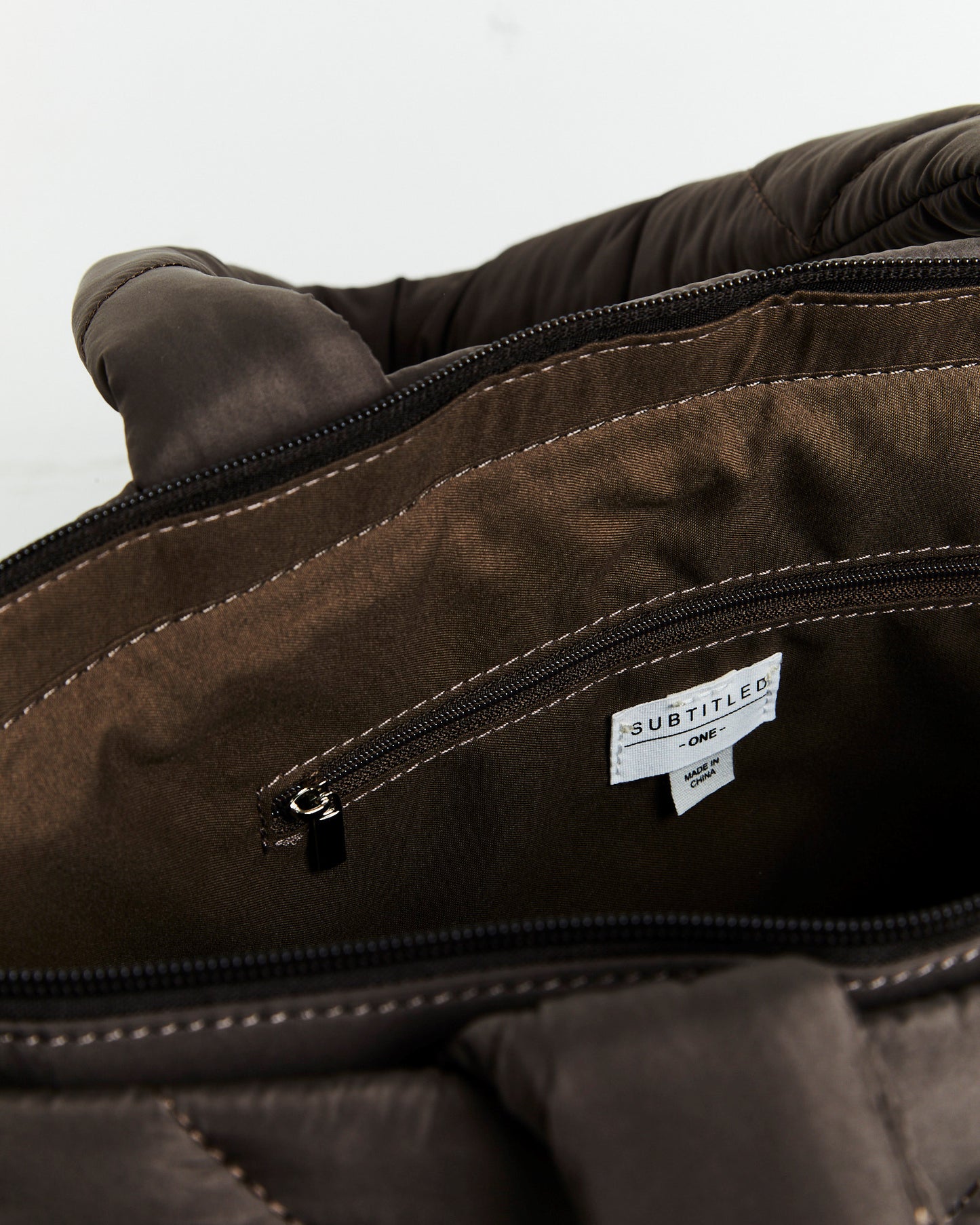 Nylon Quilted Puff Tote Bag Cocoa Brown
