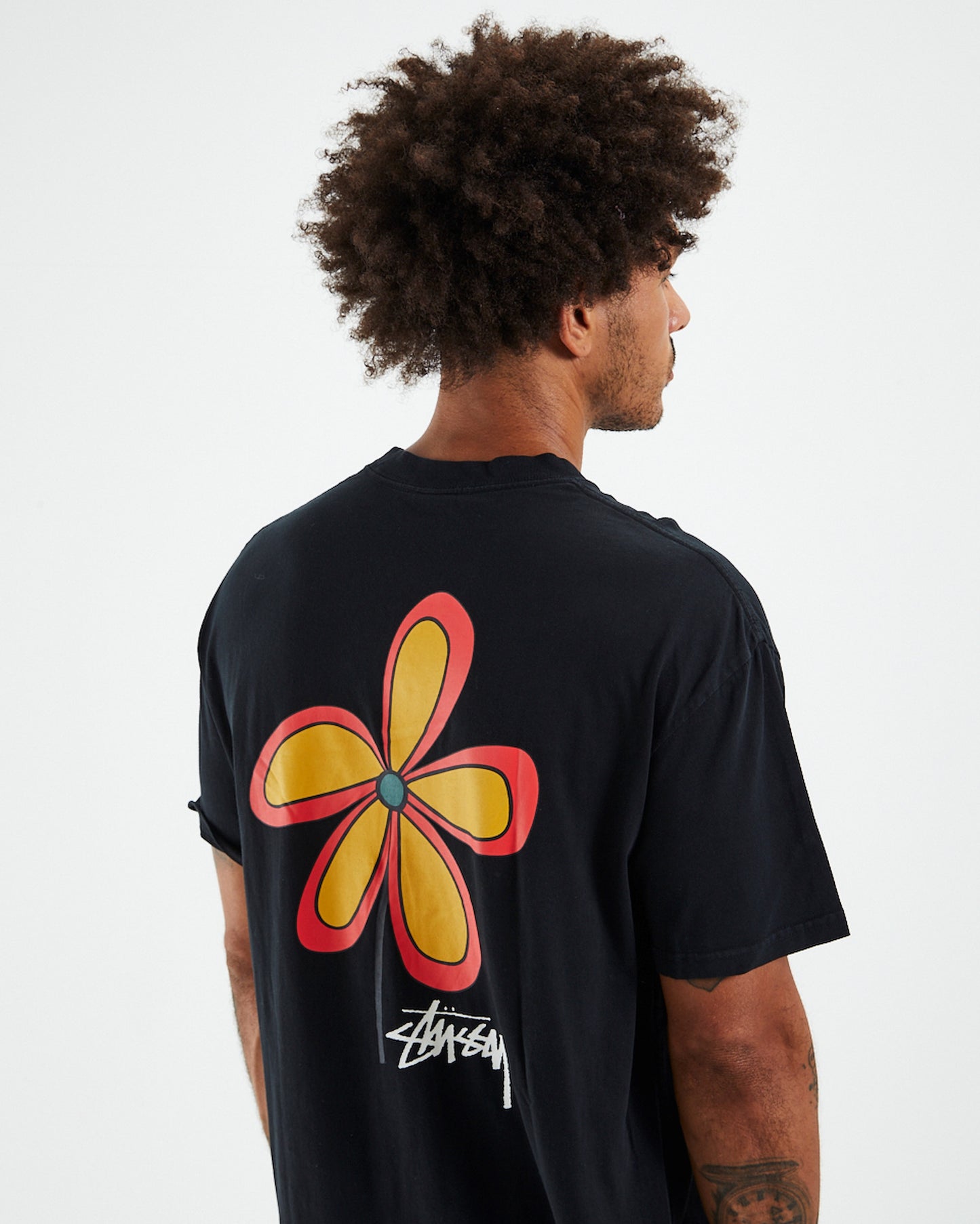 Flower 50-50 Short Sleeve T-Shirt Black