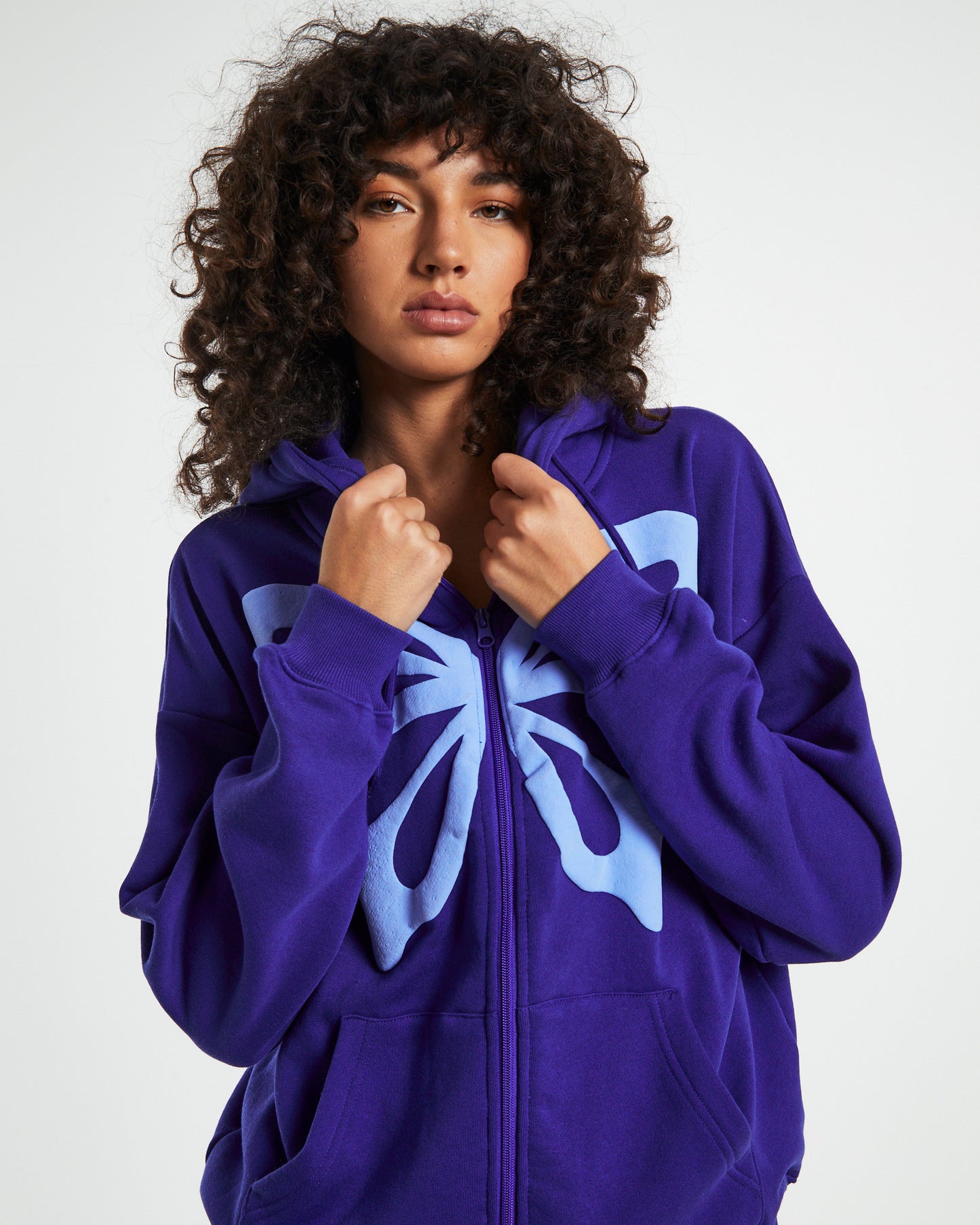 Bronx Oversized Zip Through Fleece Jacket Blue