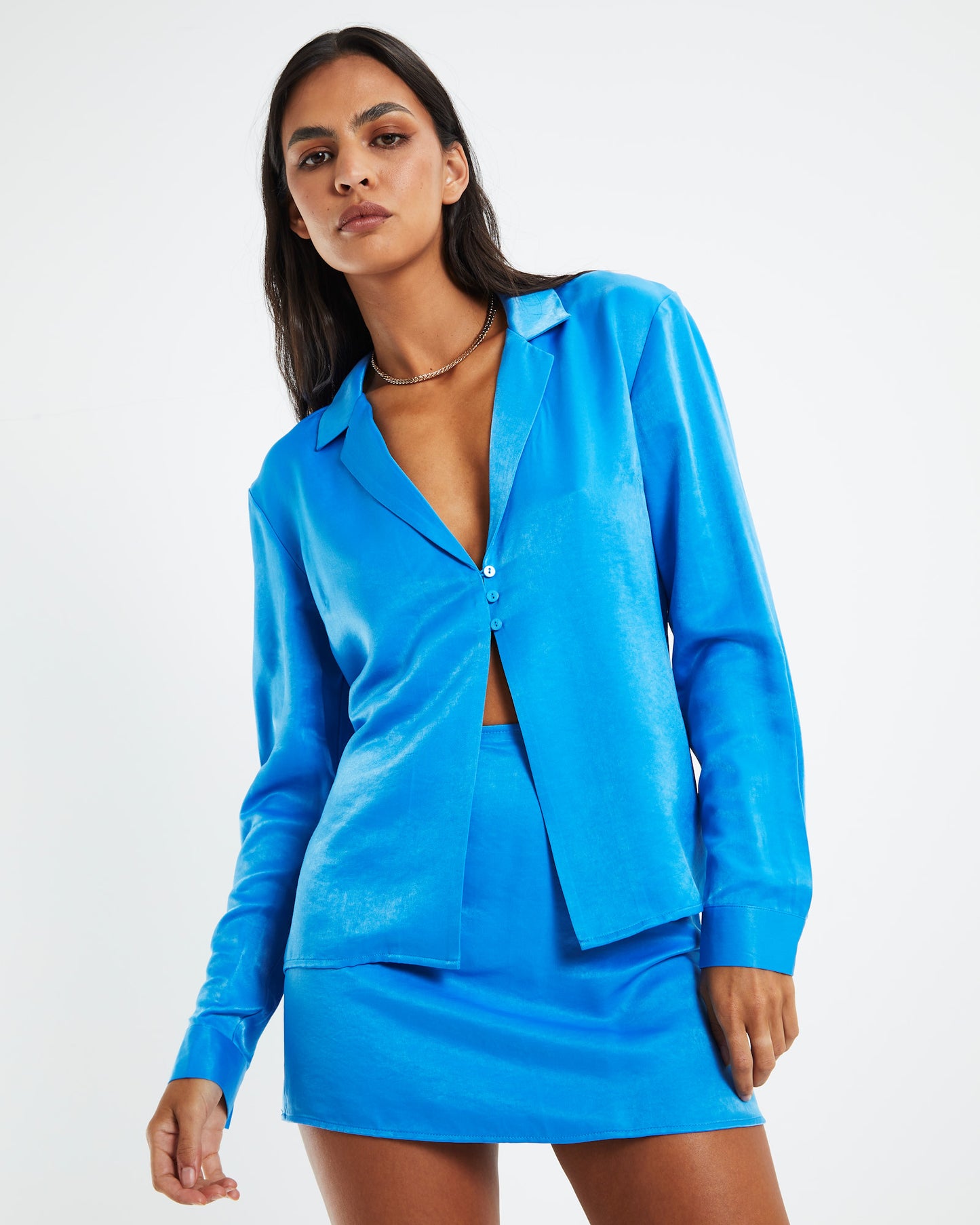 Esme Silky Longline Shirt Blue