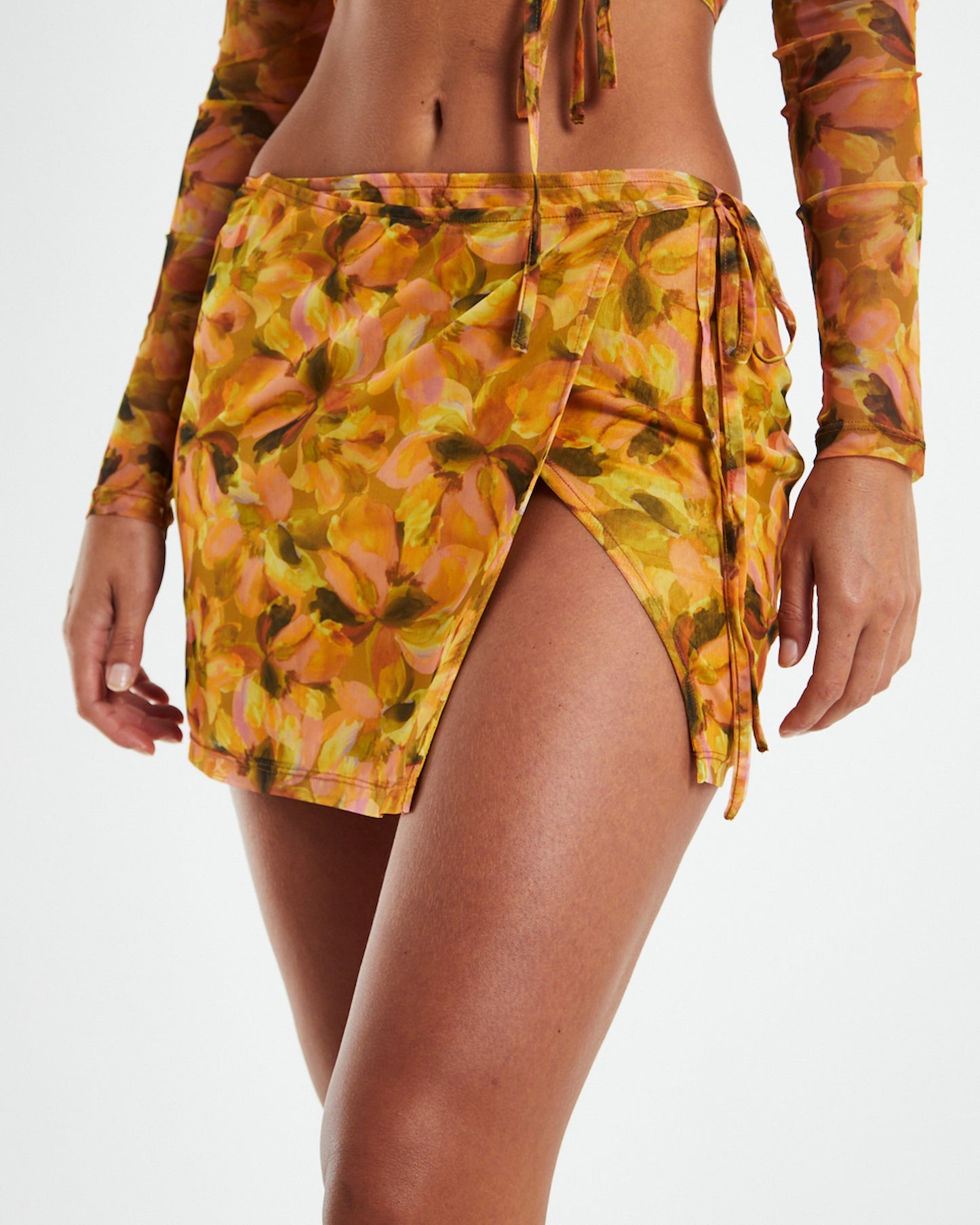 Cartia Mesh Wrap Skirt Orange