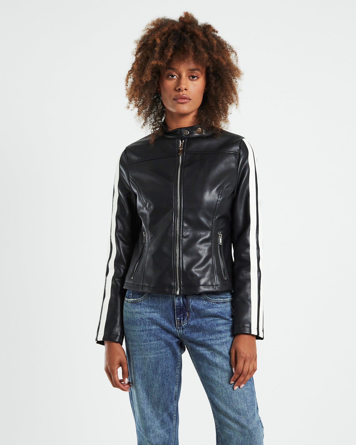 Tenille Racing Stripe Moto Jacket Black