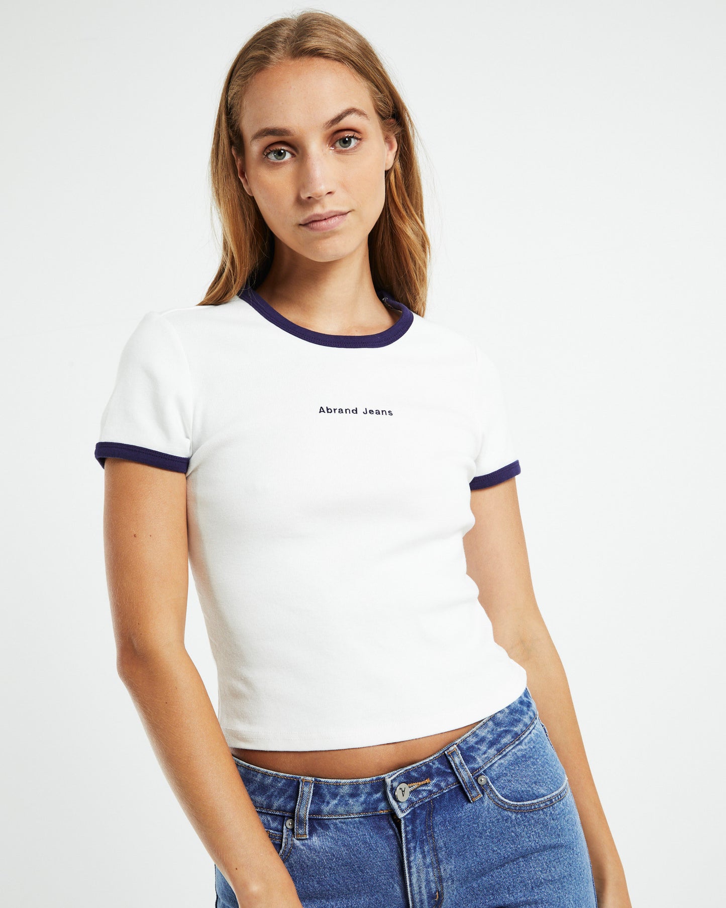 90's Ringer Short Sleeve Tee White/Navy