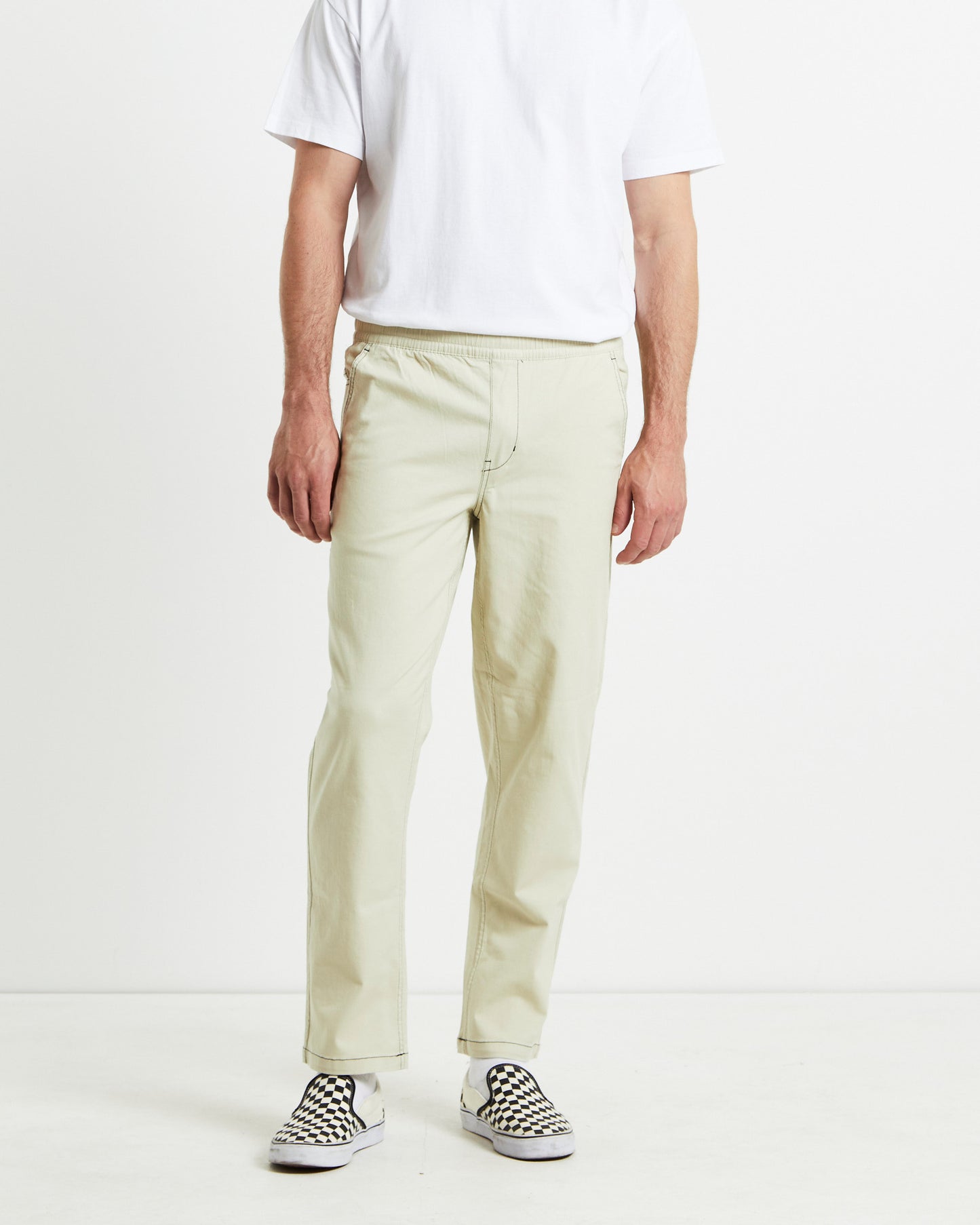 Contrast Stitch Pants Cream