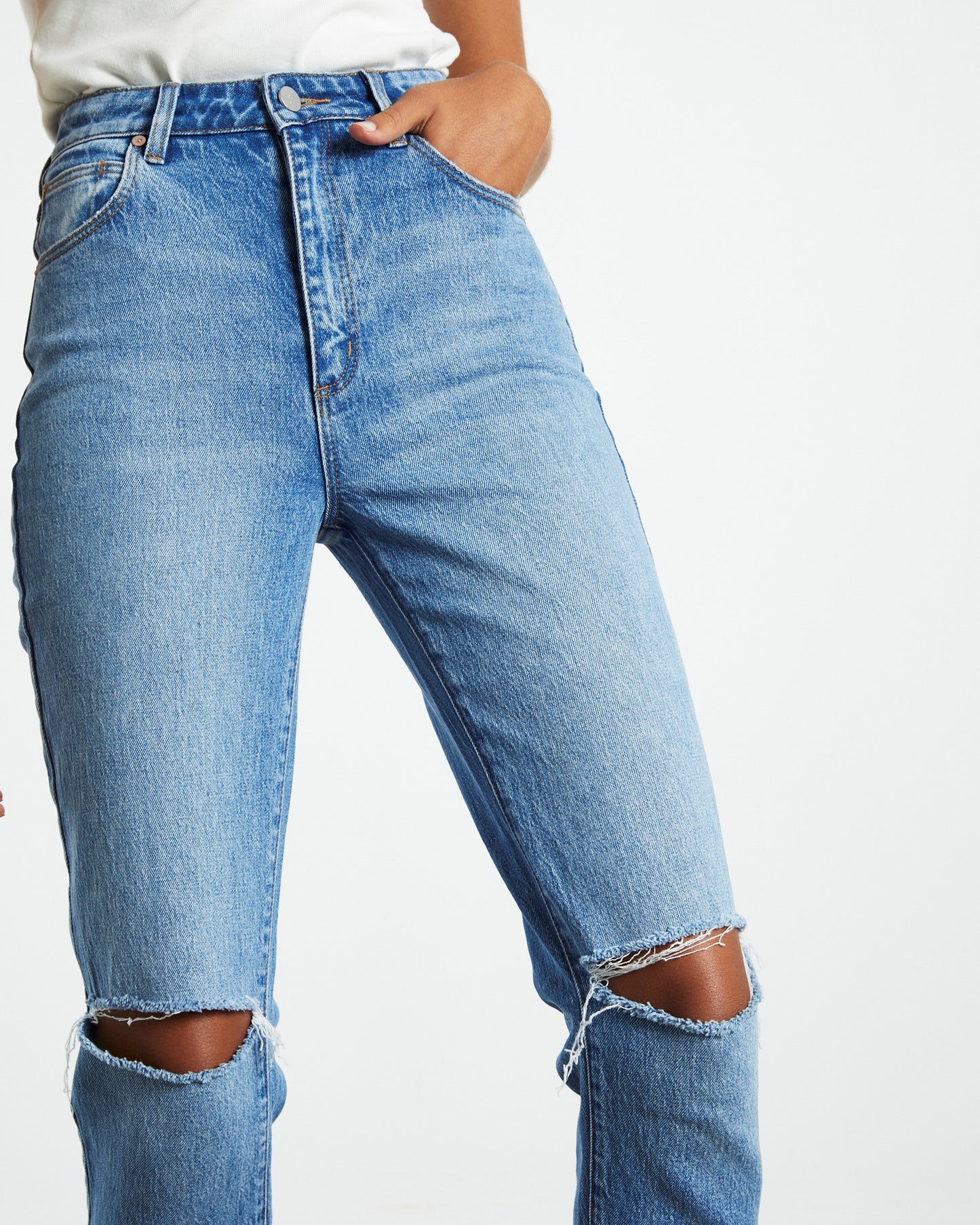 A 94 High Rise Slim Leg Ripped Jeans Mila Organic Blue
