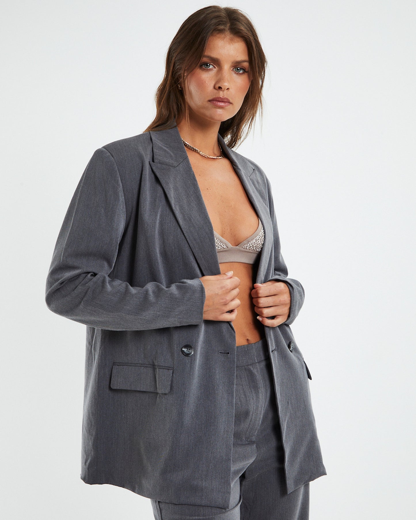 Tia Boyfriend Blazer Grey
