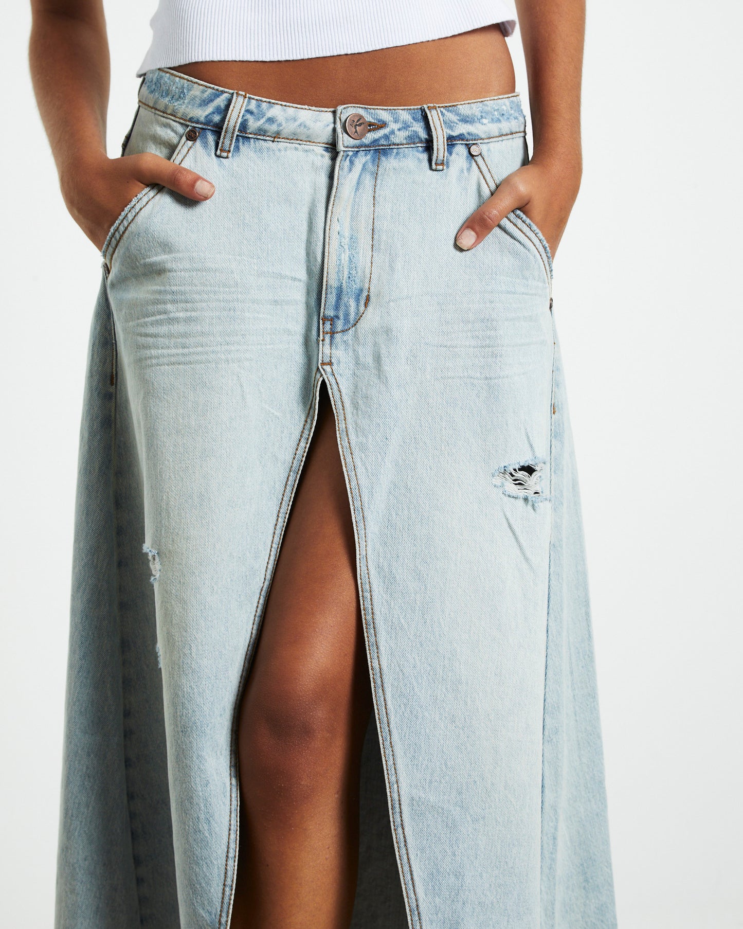 Kansas Carter Long Denim Skirt Blue Mrs